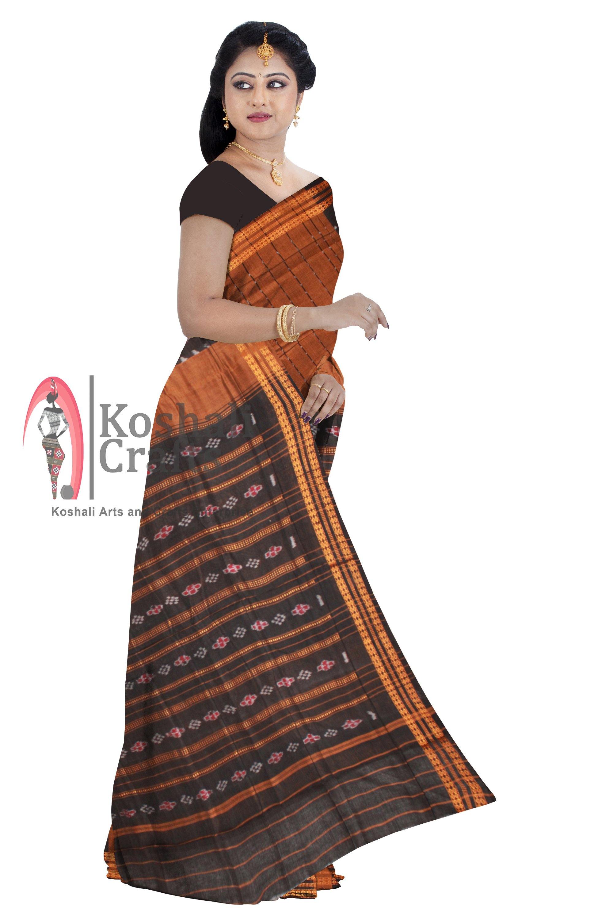 Brown color Sambalpuri cotton saree, without Blouse piece. - Koshali Arts & Crafts Enterprise
