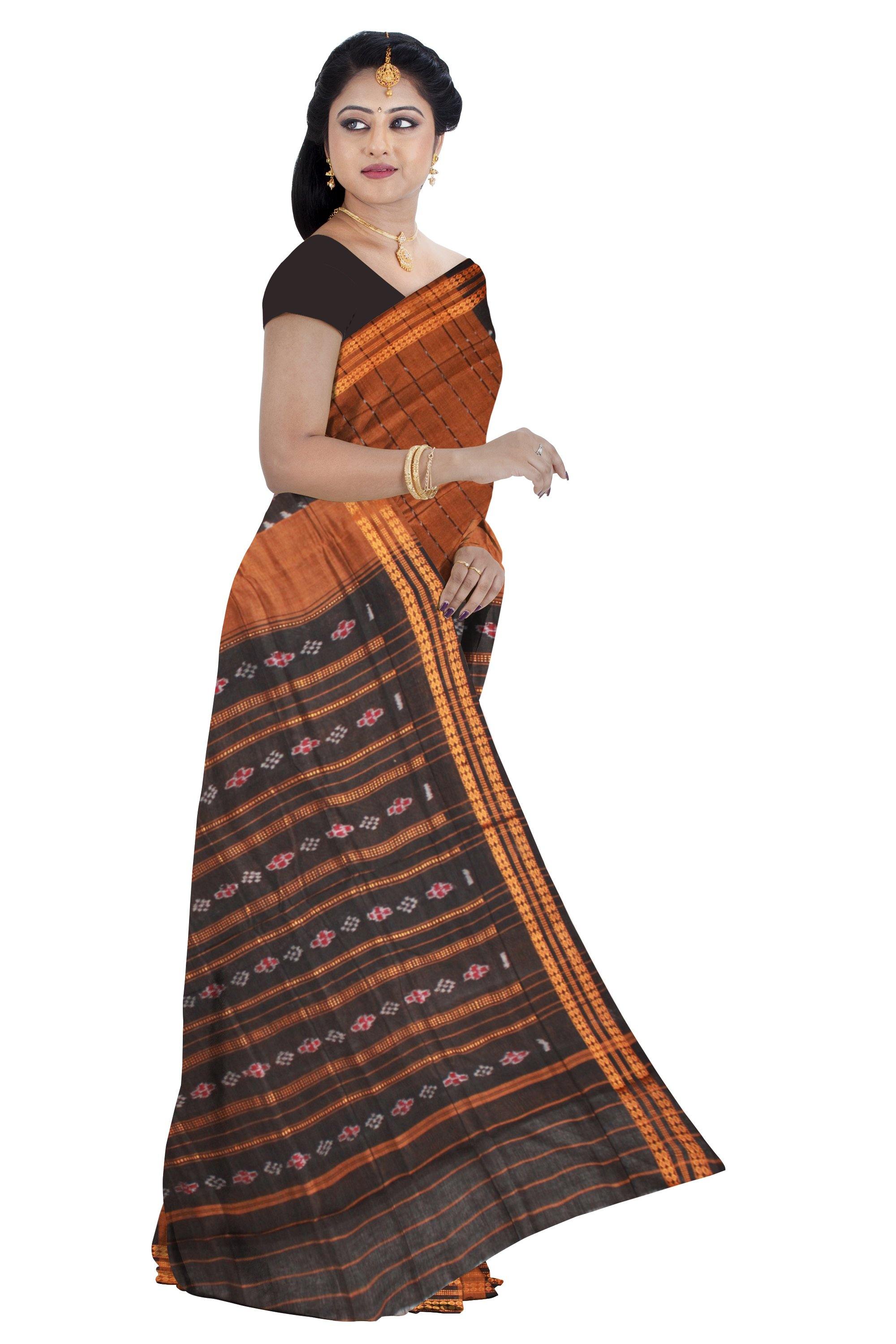 Brown color sambalpuri cotton saree, without Blouse piece. - Koshali Arts & Crafts Enterprise