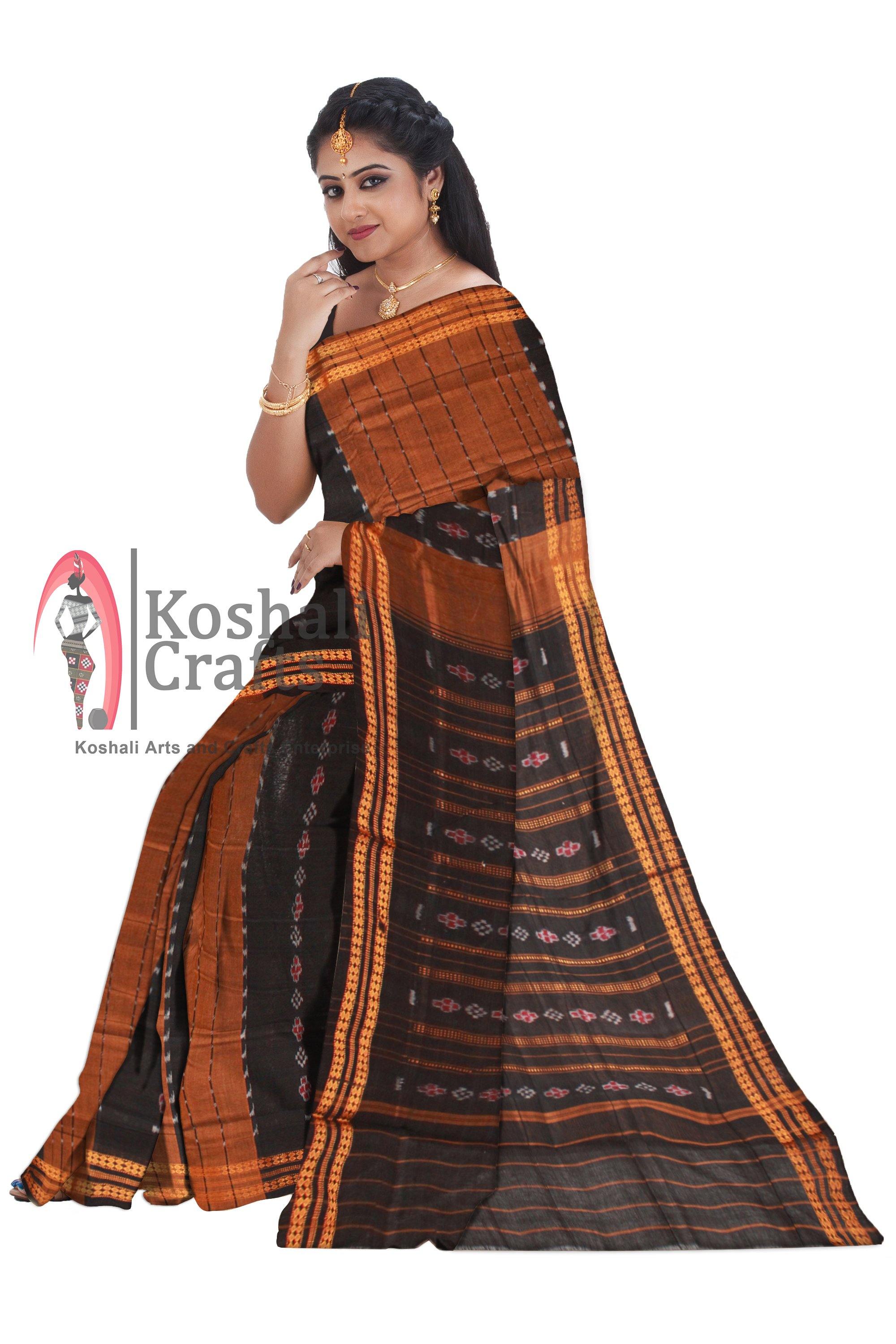 Brown color Sambalpuri cotton saree, without Blouse piece. - Koshali Arts & Crafts Enterprise