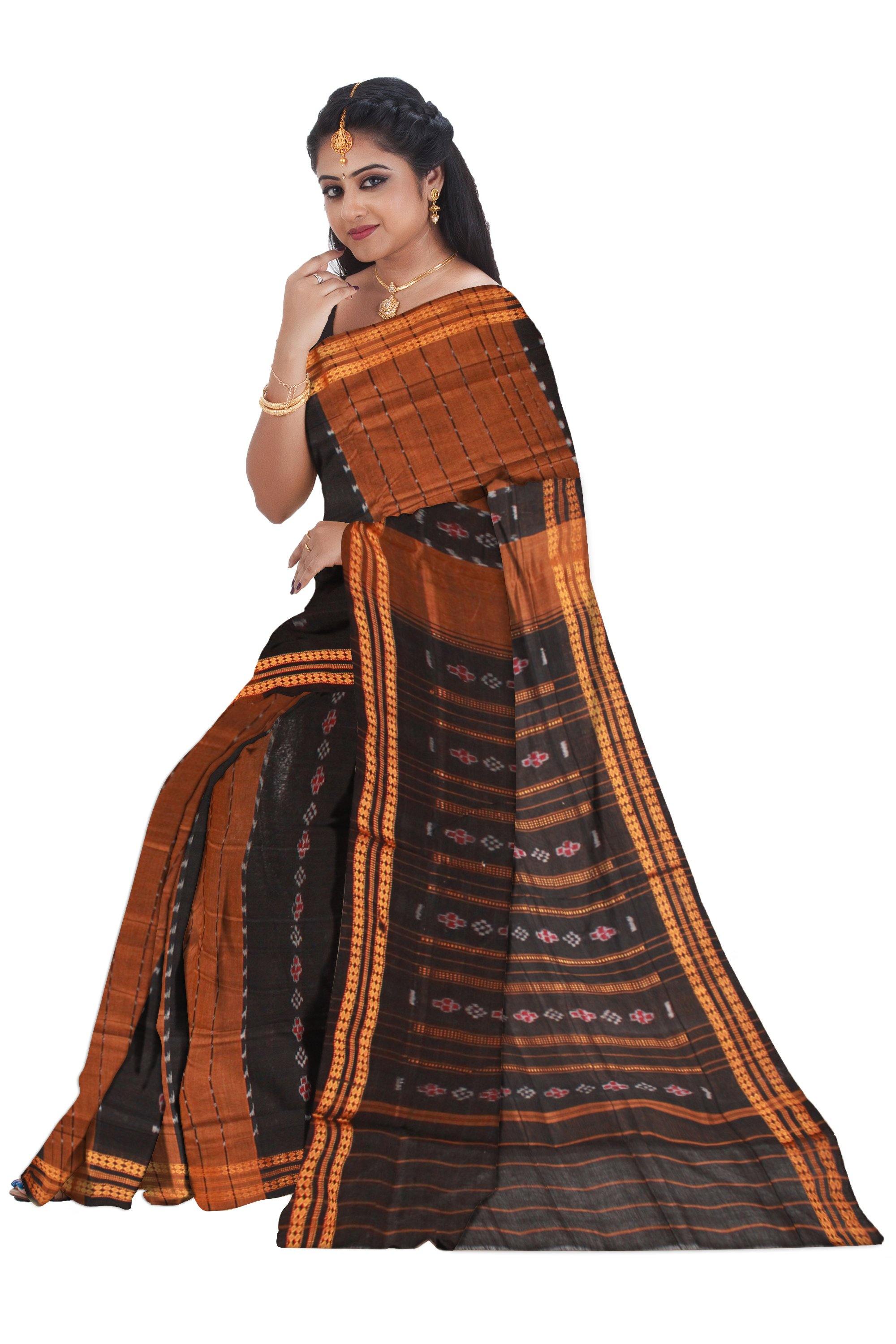 Brown color sambalpuri cotton saree, without Blouse piece. - Koshali Arts & Crafts Enterprise