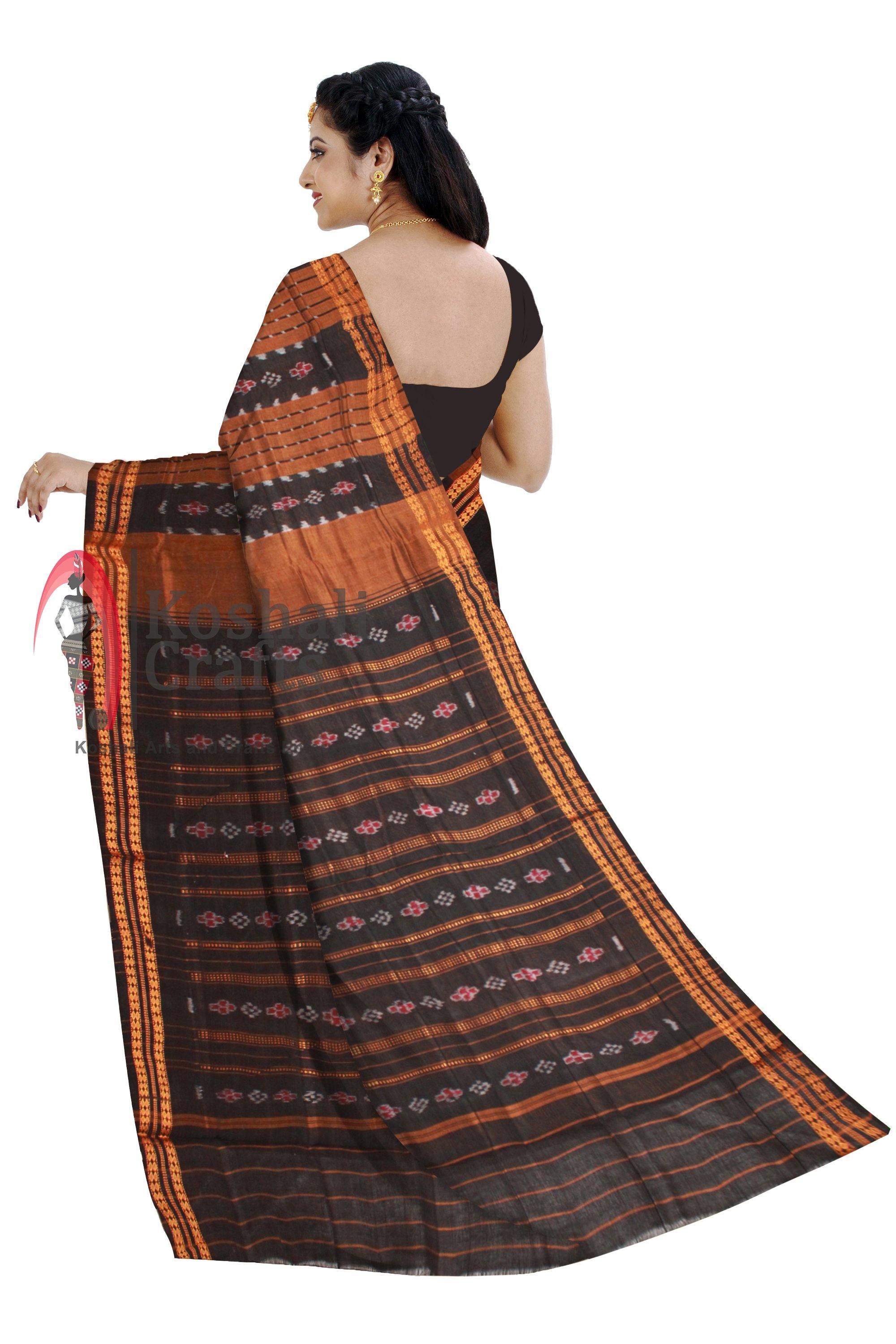 Brown color Sambalpuri cotton saree, without Blouse piece. - Koshali Arts & Crafts Enterprise