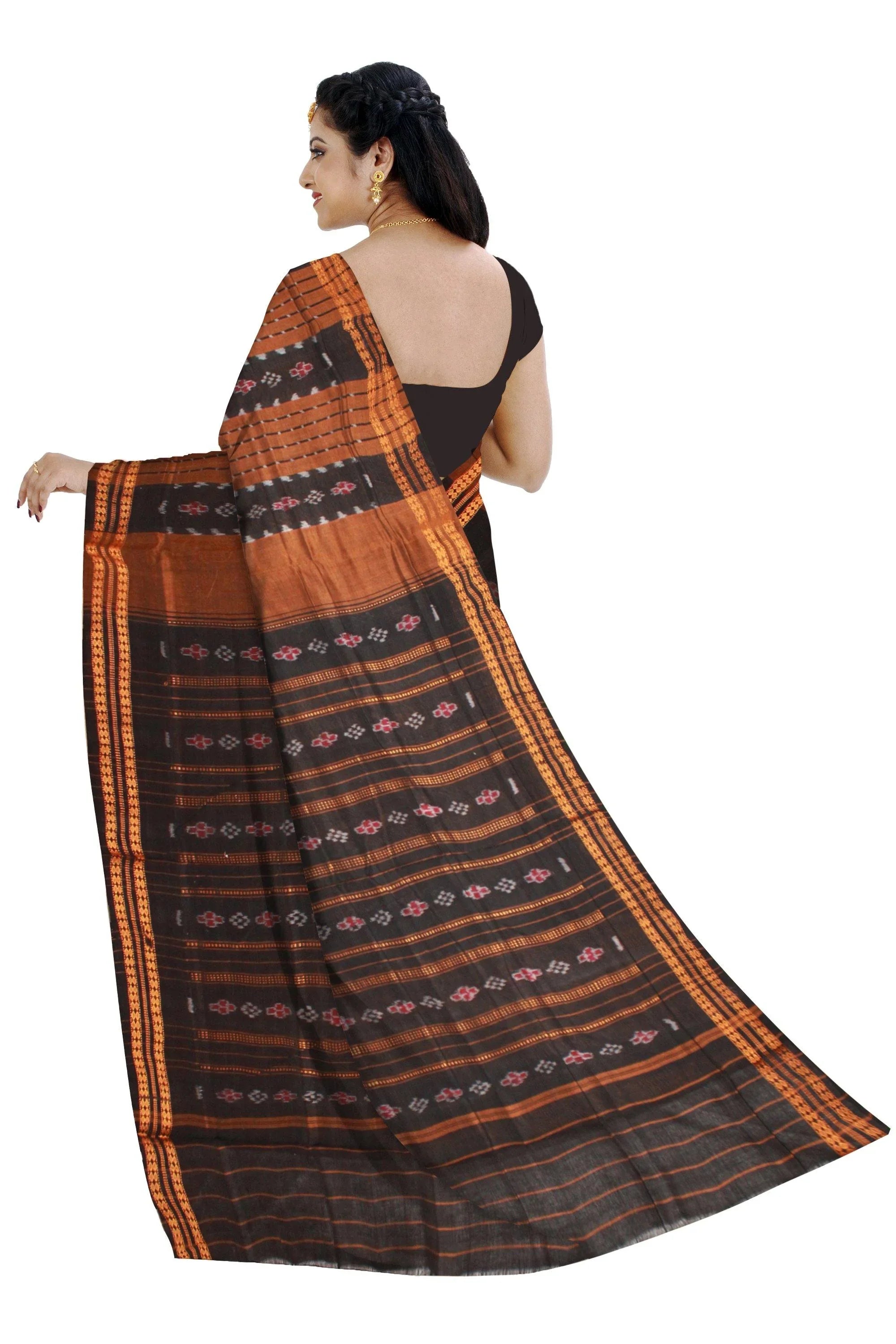 Brown color sambalpuri cotton saree, without Blouse piece. - Koshali Arts & Crafts Enterprise