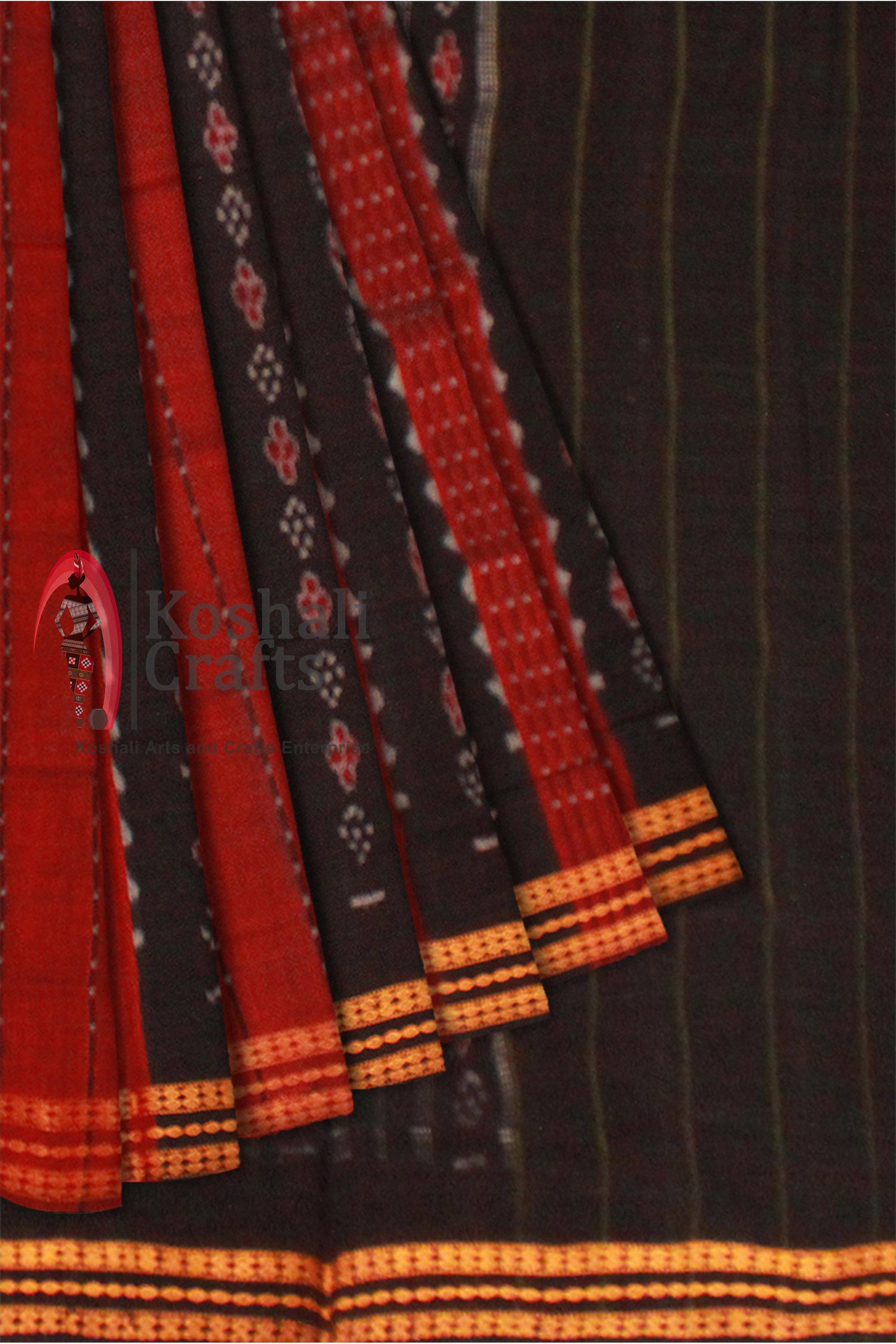 Red color sambalpuri cotton saree, without Blouse piece - Koshali Arts & Crafts Enterprise