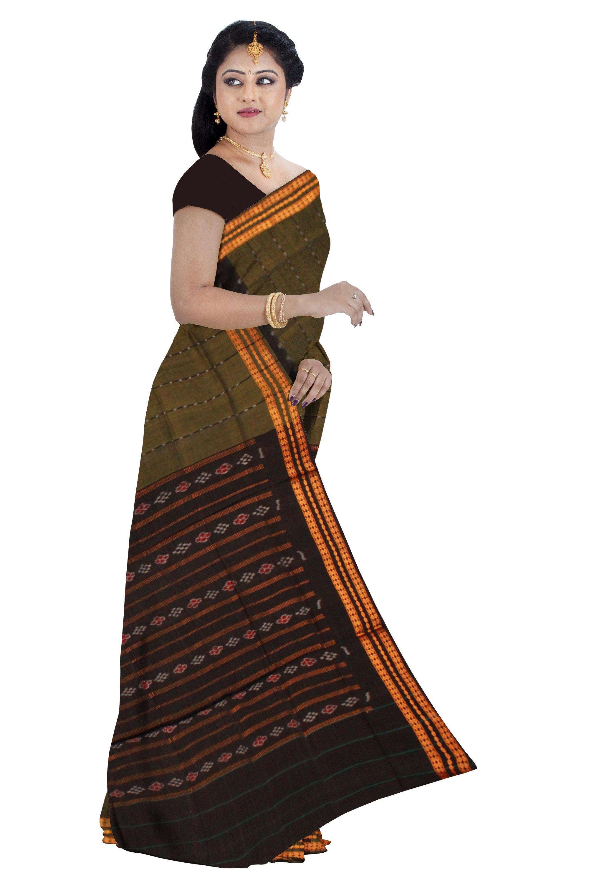 Leaf Green color Sambalpuri cotton saree, without Blouse piece. - Koshali Arts & Crafts Enterprise