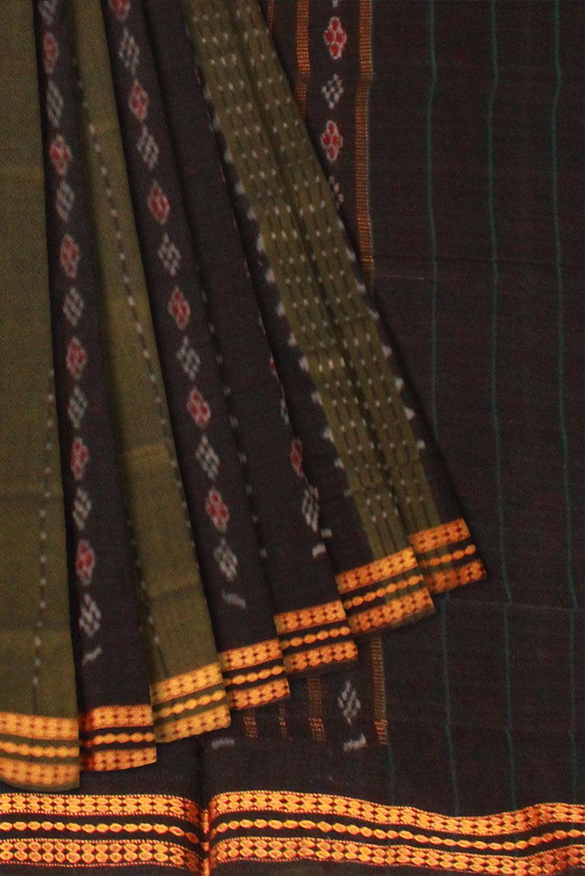 Leaf Green color sambalpuri cotton saree, without Blouse piece. - Koshali Arts & Crafts Enterprise