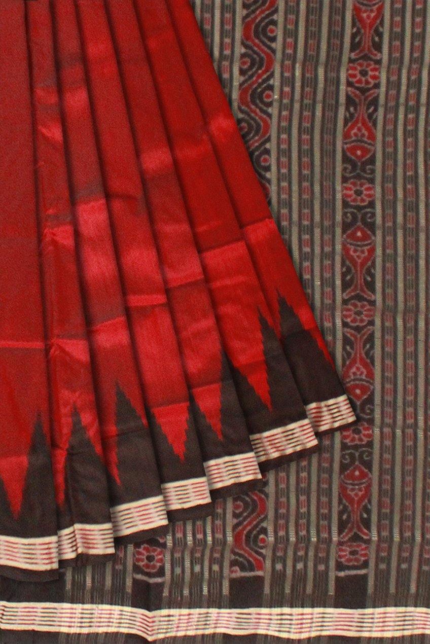 Maroon color Kumbha Border Sambalpuri Pata saree with Blouse piece - Koshali Arts & Crafts Enterprise