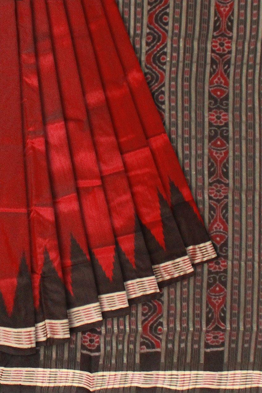 Maroon color Kumbha Border Sambalpuri Pata saree with Blouse piece - Koshali Arts & Crafts Enterprise