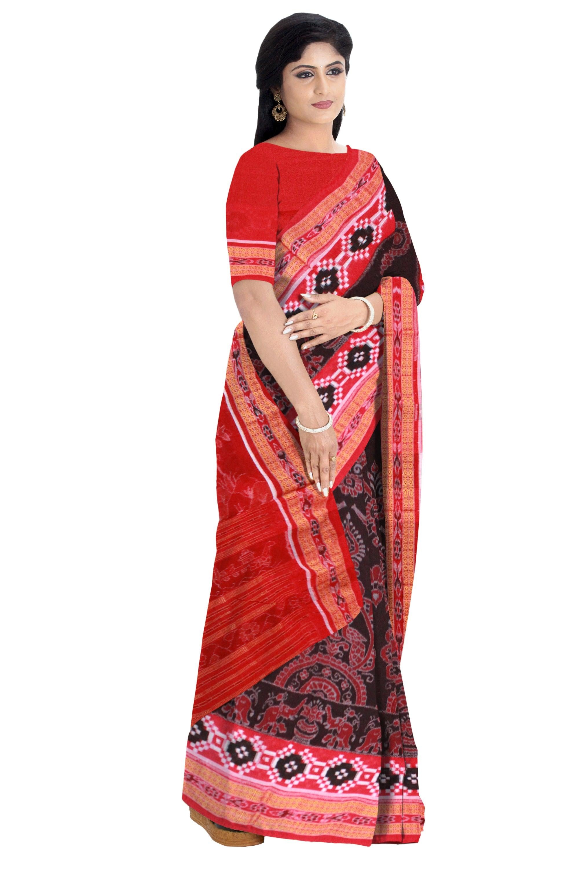 Sambalpuri kumbha design Pure cotton saree with pasapali border, with blouse piece - Koshali Arts & Crafts Enterprise