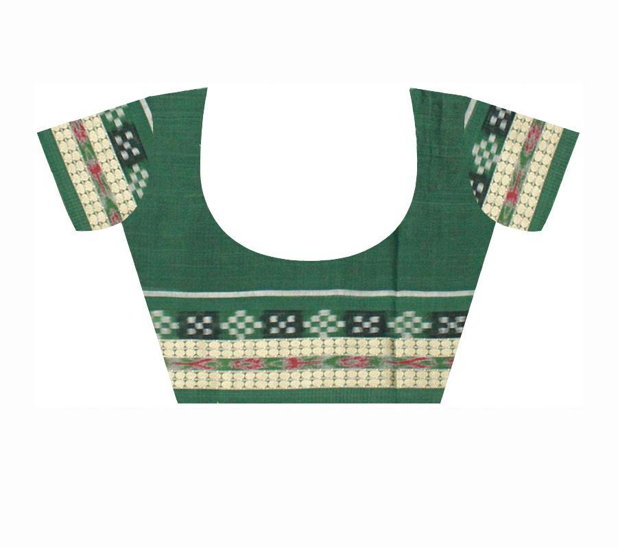 Sambalpuri Flora design Pure cotton saree in Black & Green with Pasapali border, with blouse piece - Koshali Arts & Crafts Enterprise