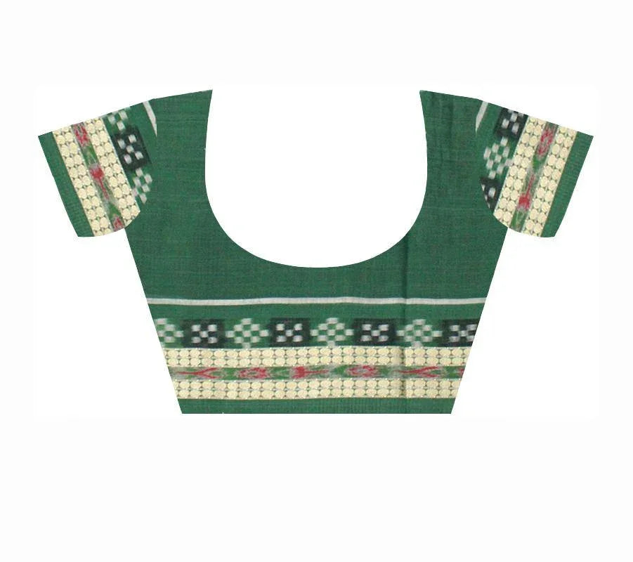 Sambalpuri Flora design Pure cotton saree in Black & Green with Pasapali border, with blouse piece - Koshali Arts & Crafts Enterprise