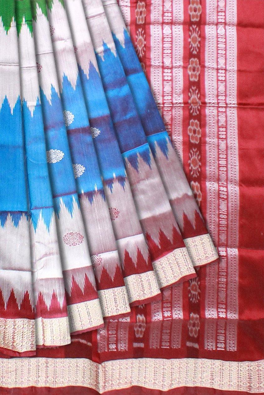 Multi Colour Pata Saree with Bomkei flower design with blouse piece. - Koshali Arts & Crafts Enterprise