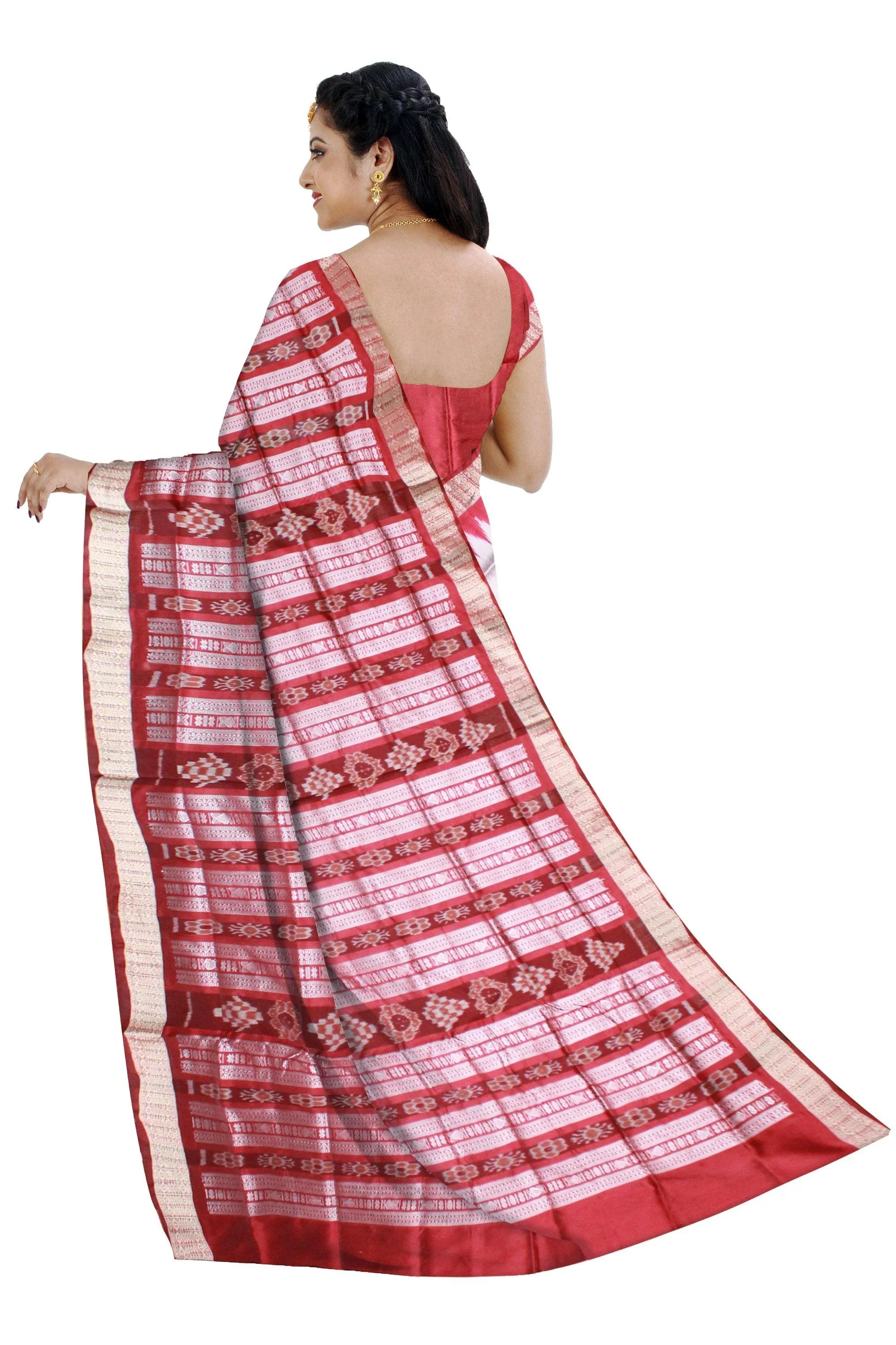 Multi Colour Pata Saree with Bomkei flower design with blouse piece. - Koshali Arts & Crafts Enterprise