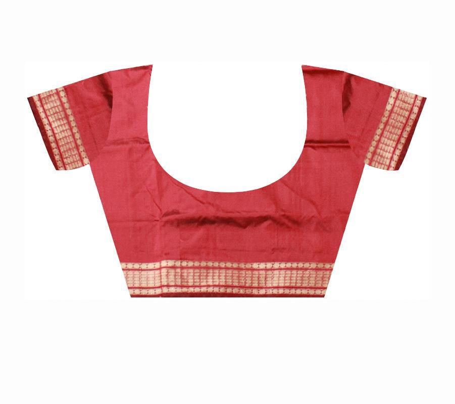 Red and Green Colour Pata Saree with Bomkei flower design with blouse piece. - Koshali Arts & Crafts Enterprise