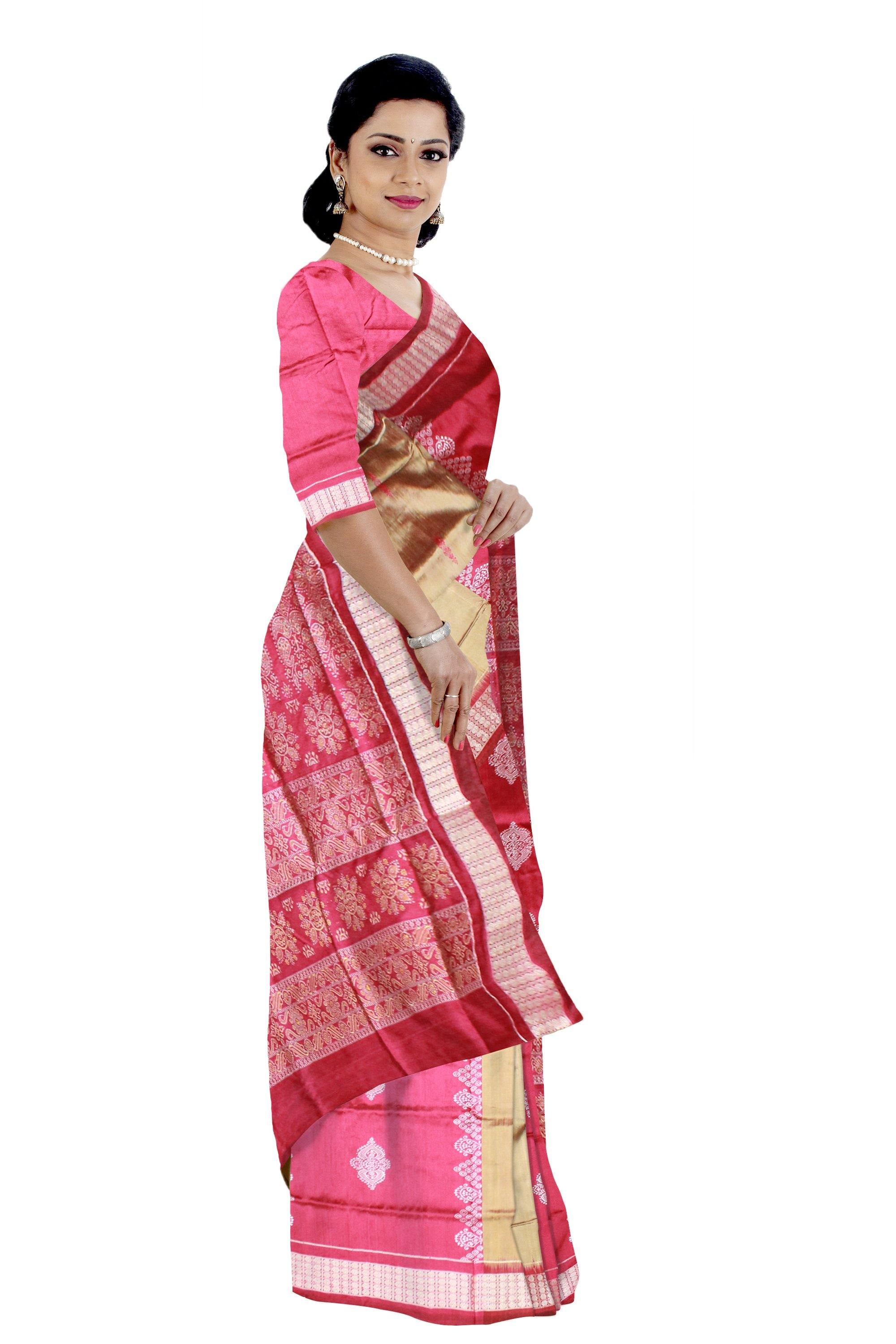 Pink & Peach Bomkei design Sambalpuri pata saree, with blouse piece. - Koshali Arts & Crafts Enterprise