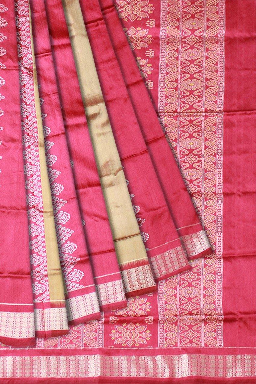 Pink & Peach Bomkei design Sambalpuri pata saree, with blouse piece. - Koshali Arts & Crafts Enterprise