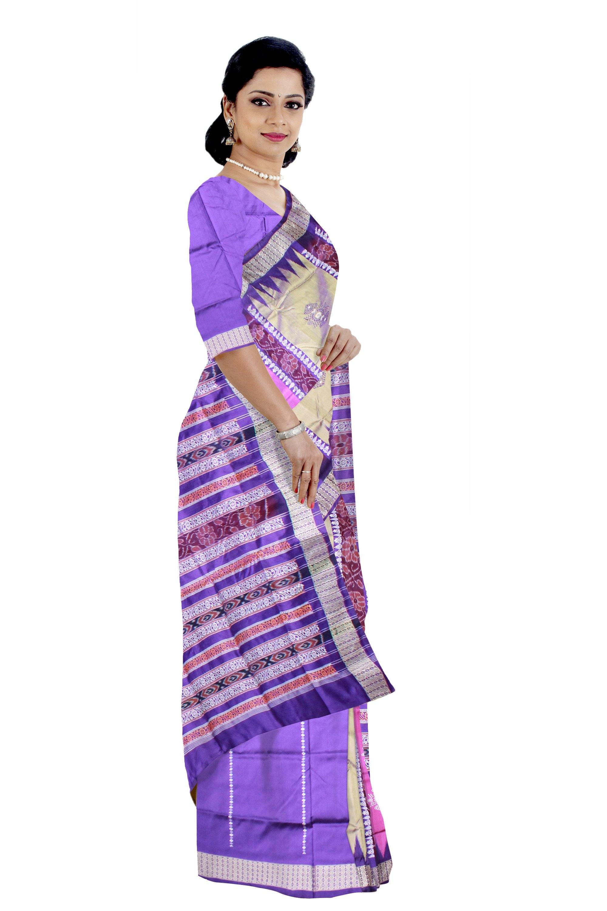 Pink & Peach color Patli pata saree with blouse piece - Koshali Arts & Crafts Enterprise