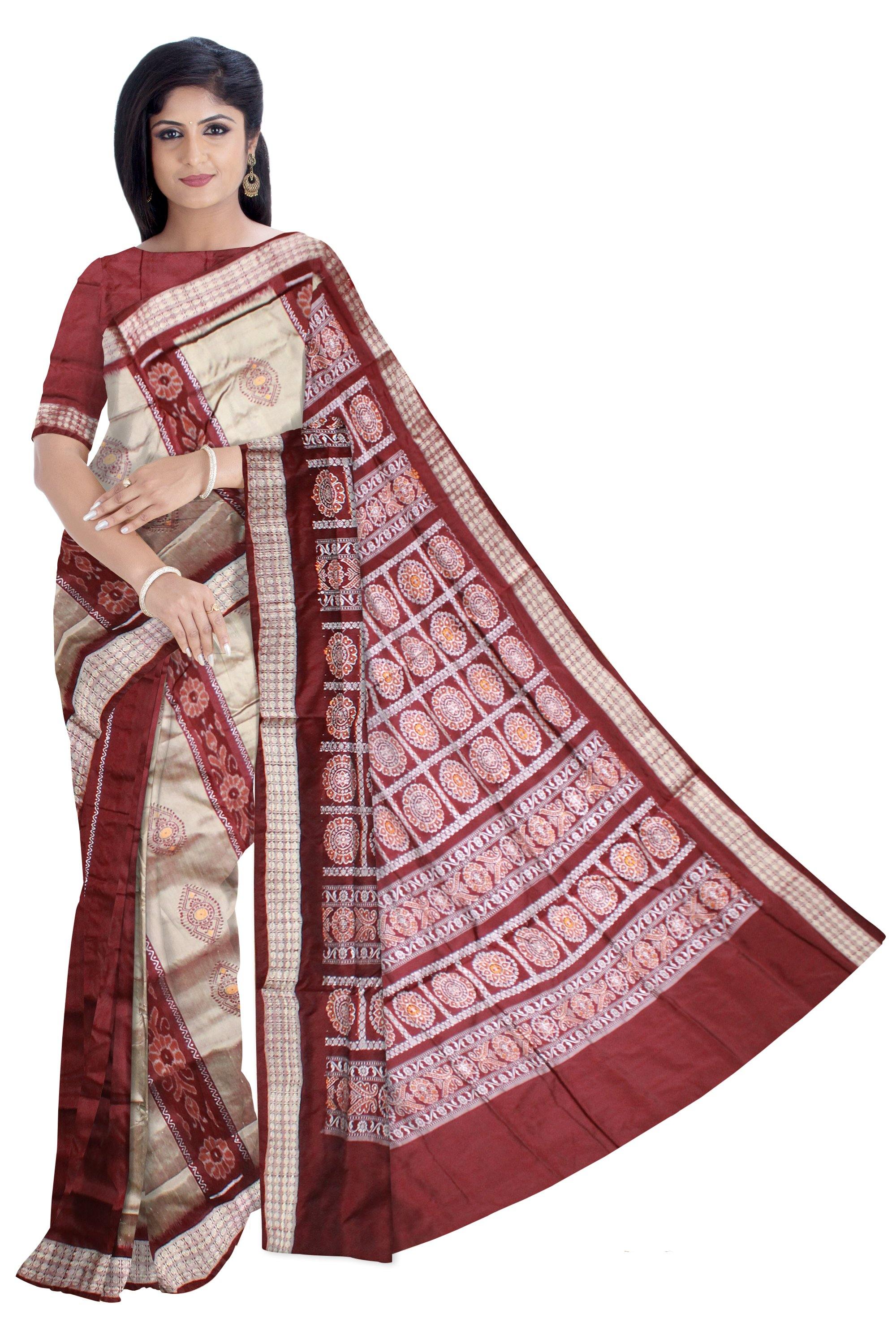 Peach color Patli pata saree with blouse piece. - Koshali Arts & Crafts Enterprise