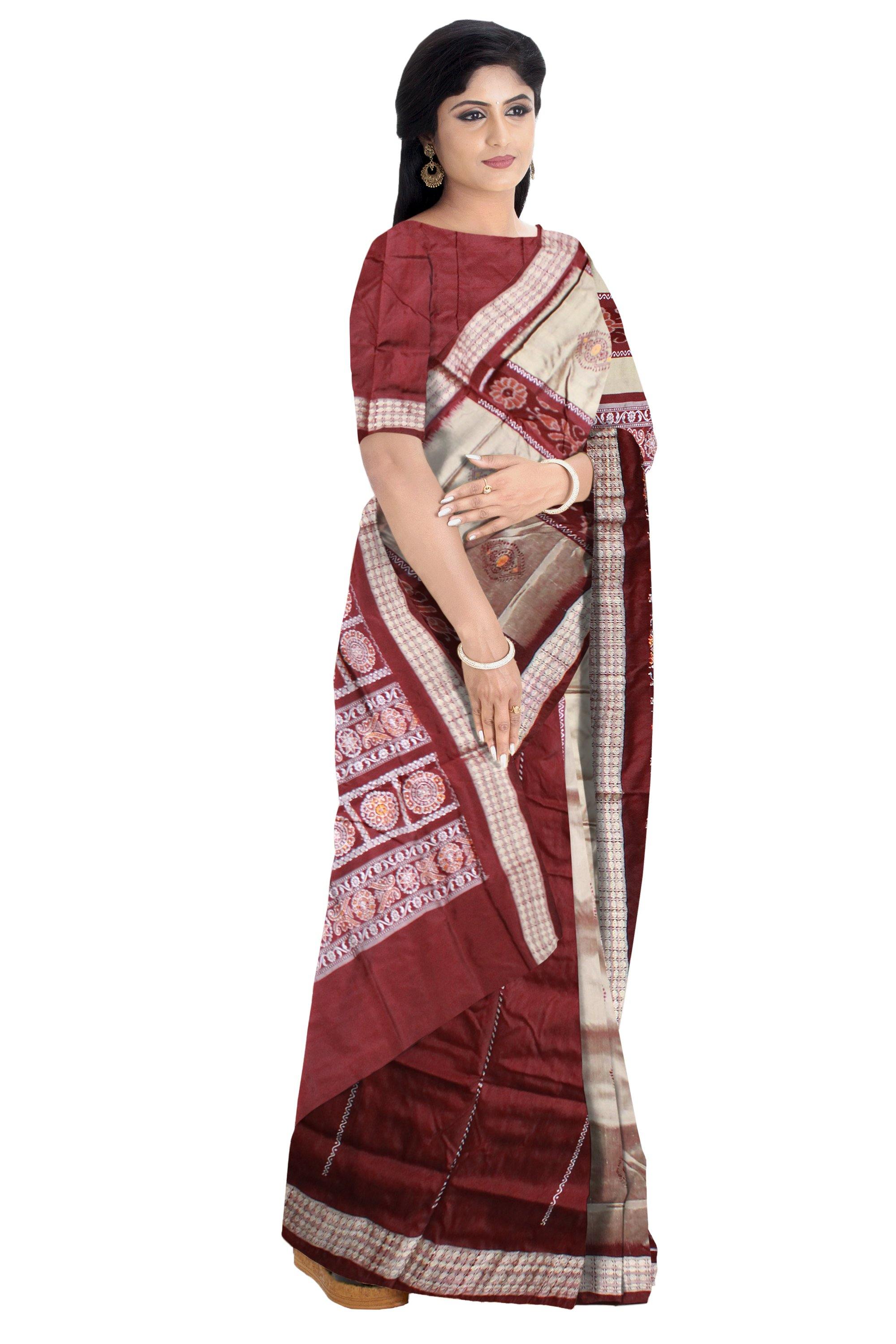 Peach color Patli pata saree with blouse piece. - Koshali Arts & Crafts Enterprise