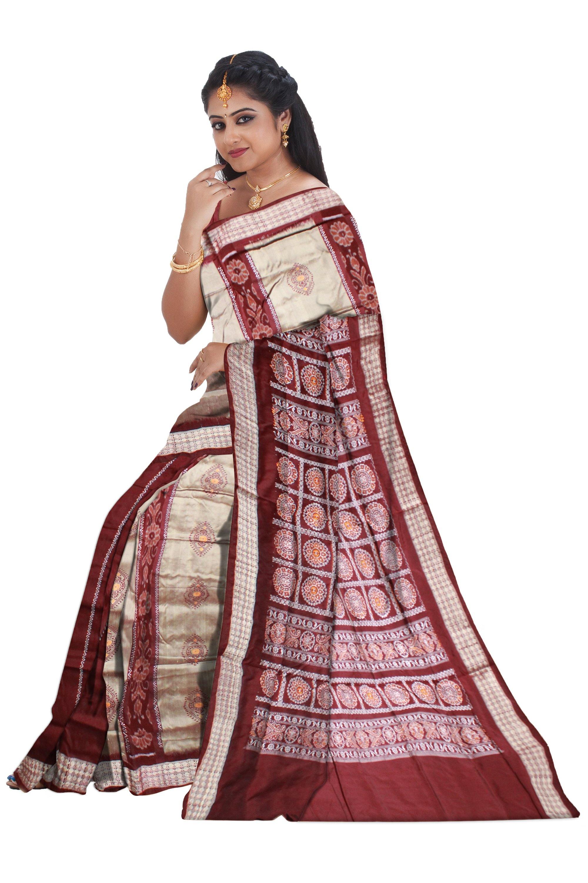 Peach color Patli pata saree with blouse piece. - Koshali Arts & Crafts Enterprise