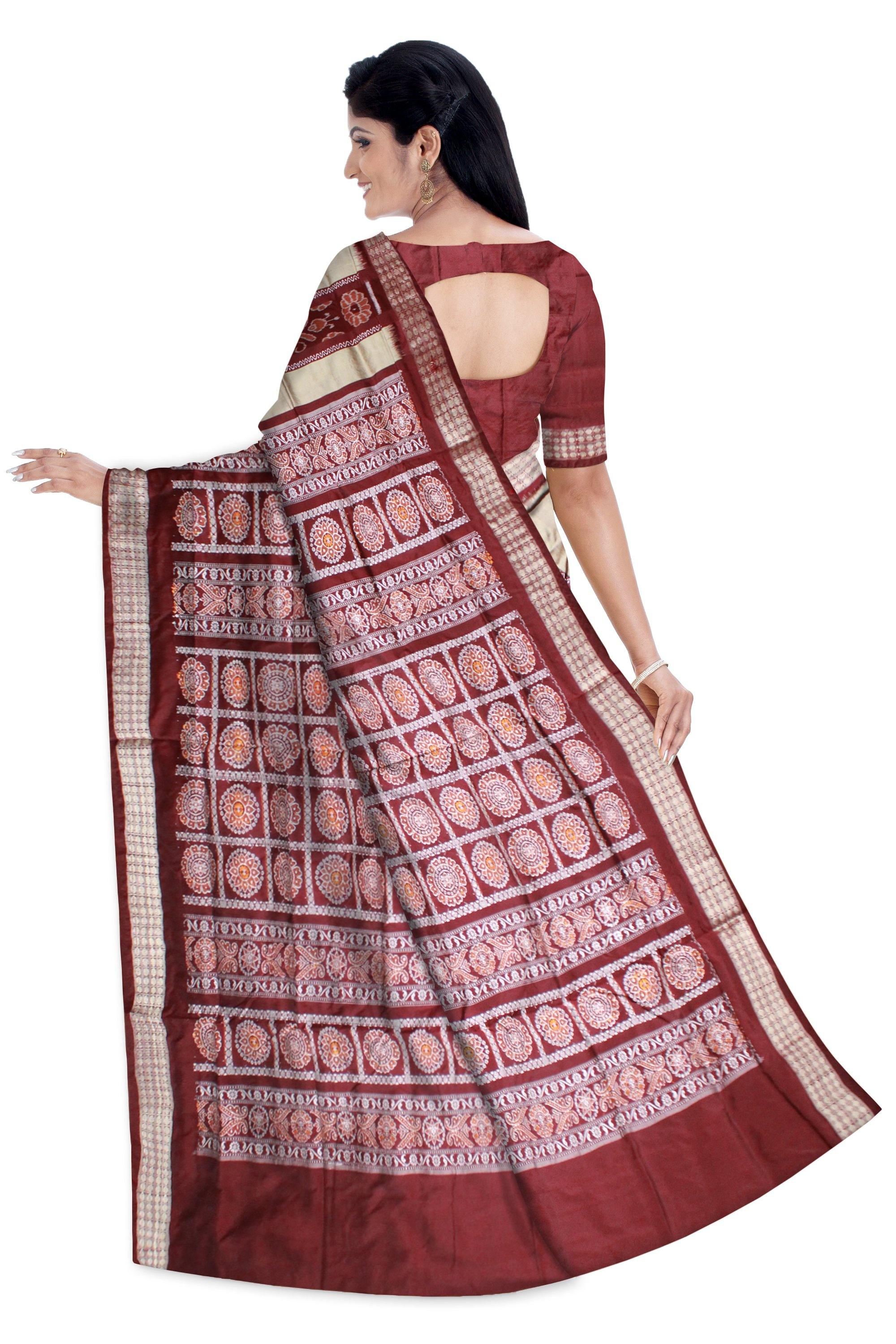 Peach color Patli pata saree with blouse piece. - Koshali Arts & Crafts Enterprise