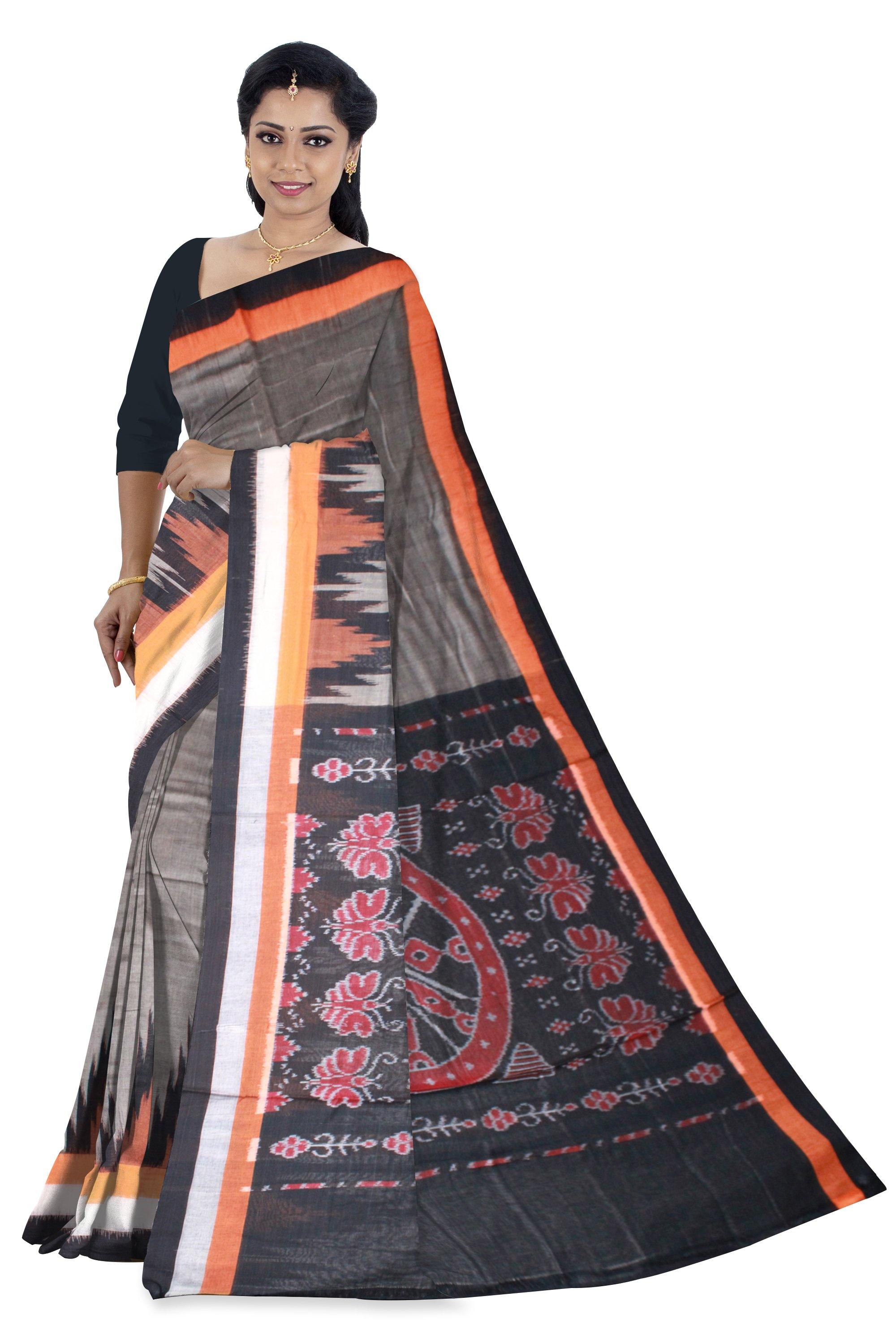 Gray color fera design Sambalpuri coton saree. - Koshali Arts & Crafts Enterprise