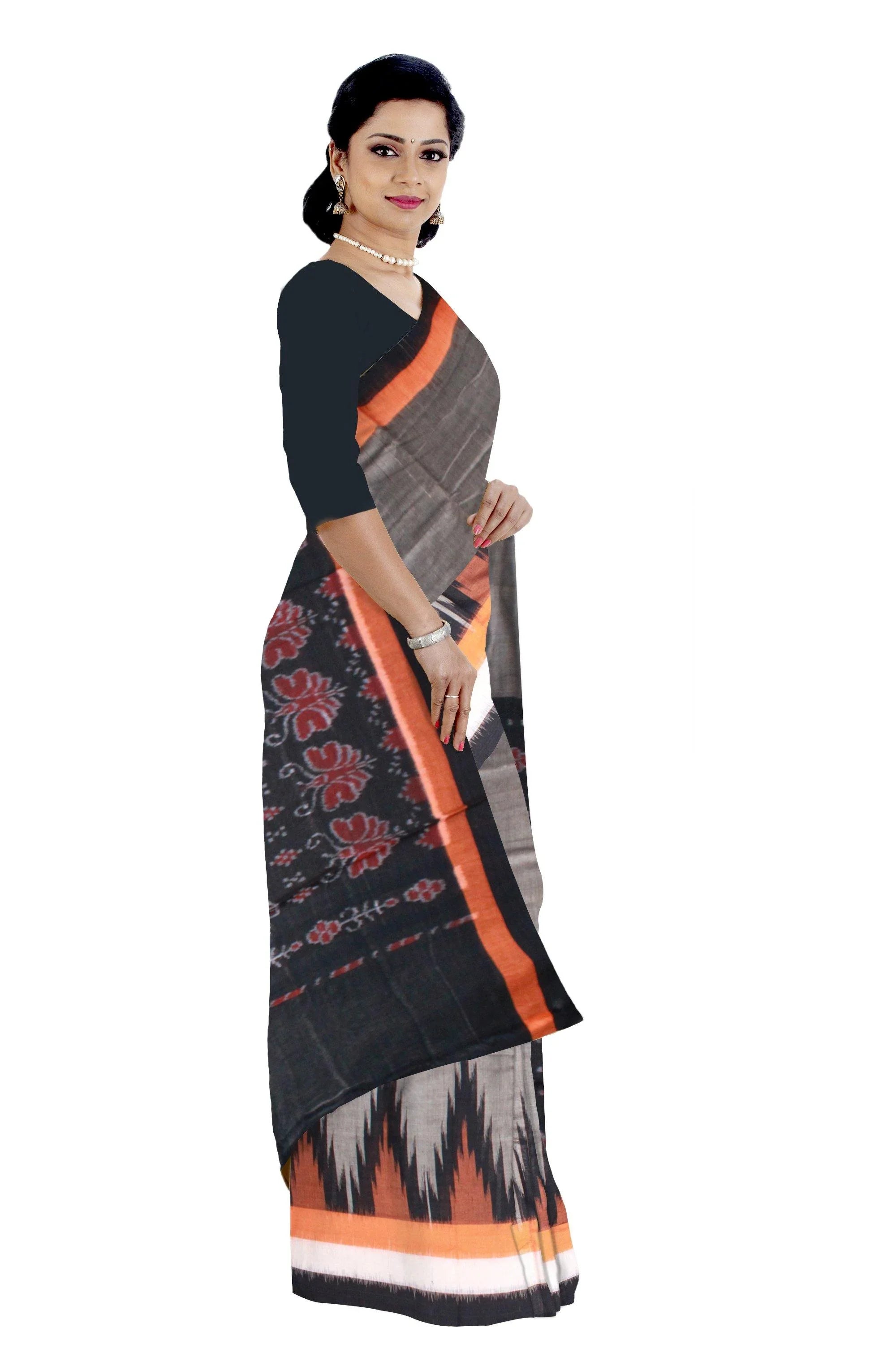 Gray color fera design Sambalpuri coton saree. - Koshali Arts & Crafts Enterprise