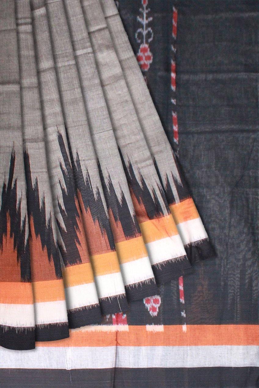 Gray color fera design Sambalpuri coton saree. - Koshali Arts & Crafts Enterprise