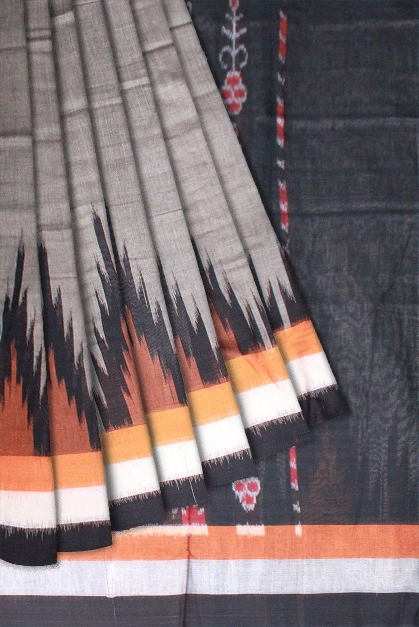 Gray color fera design Sambalpuri coton saree. - Koshali Arts & Crafts Enterprise