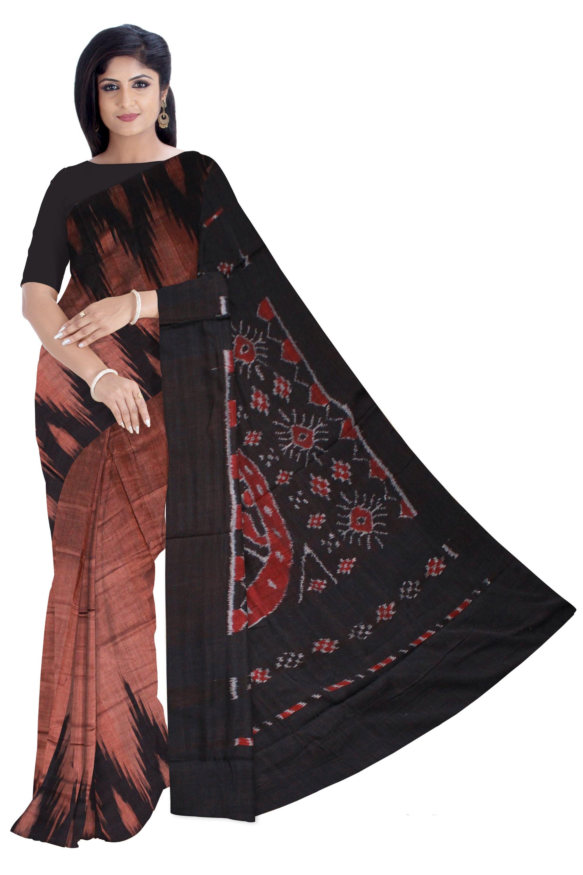 Brown color frea design Sambalpuri Coton saree - Koshali Arts & Crafts Enterprise