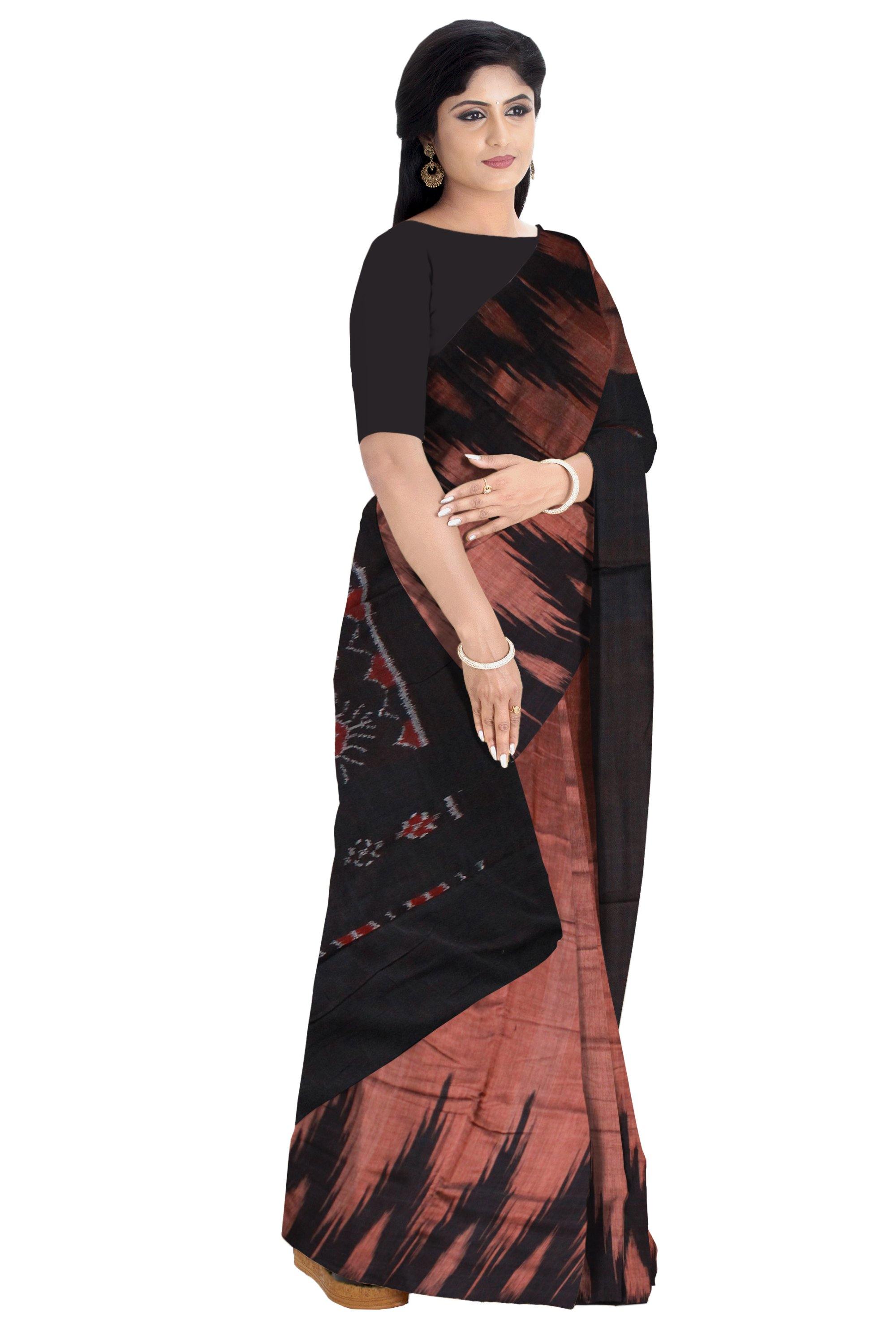 Brown color frea design Sambalpuri Coton saree - Koshali Arts & Crafts Enterprise