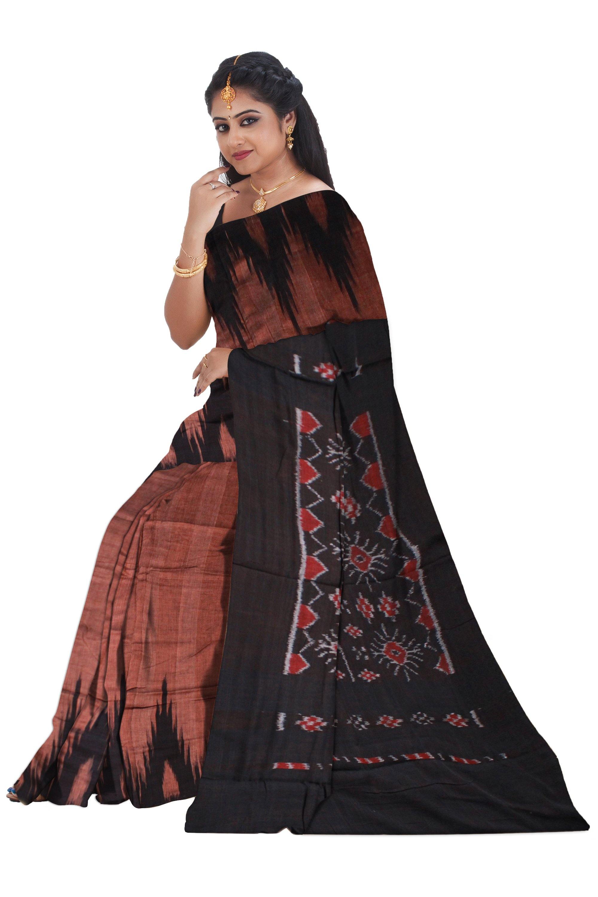 Brown color frea design Sambalpuri Coton saree - Koshali Arts & Crafts Enterprise