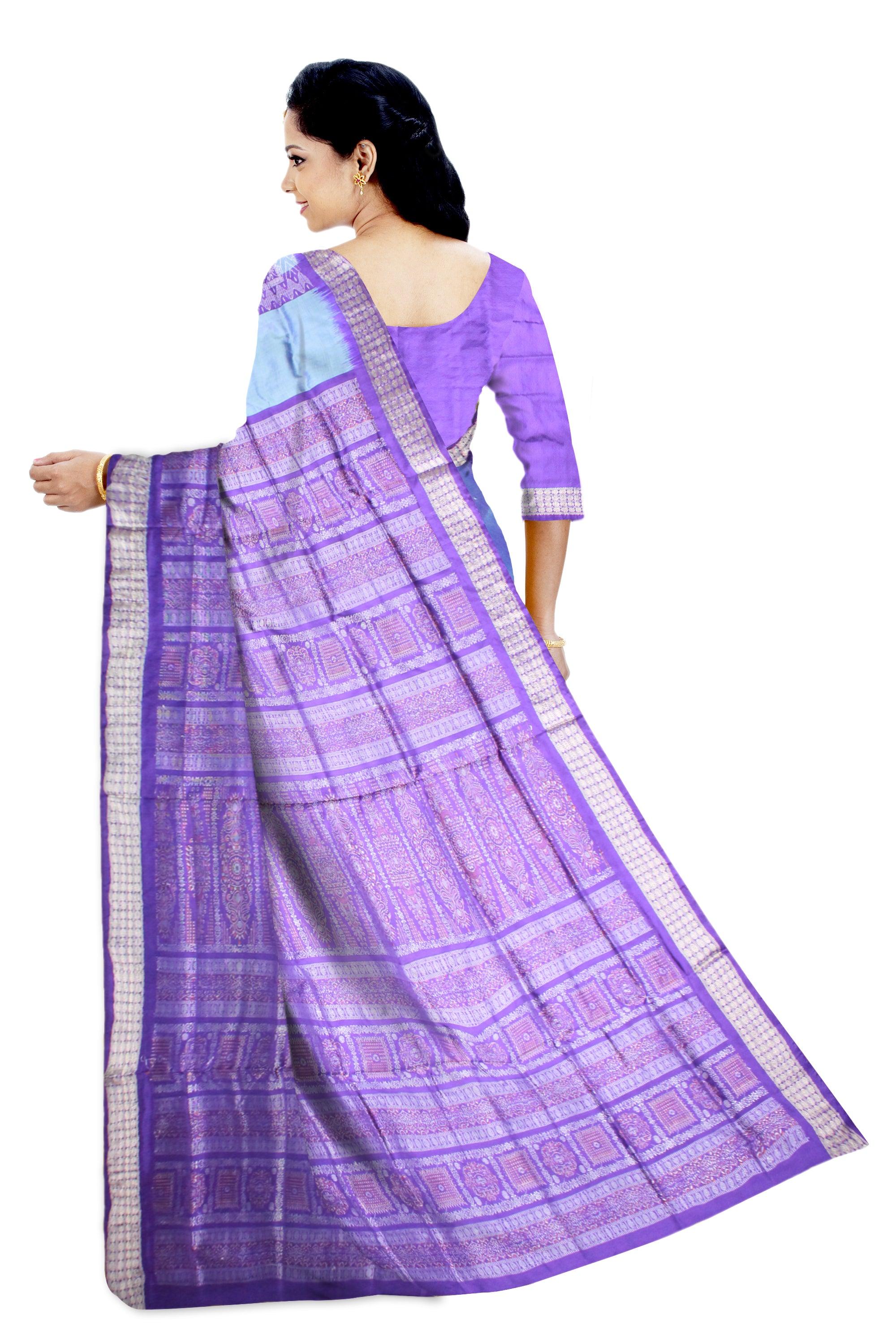 Sky Blue color Bomkei pata saree with blouse piece. - Koshali Arts & Crafts Enterprise
