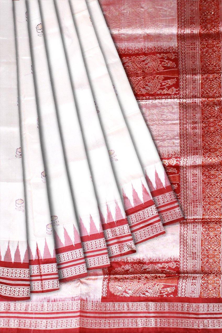 Authentic Sambalpuri pata saree in white color available with blouse piece. - Koshali Arts & Crafts Enterprise