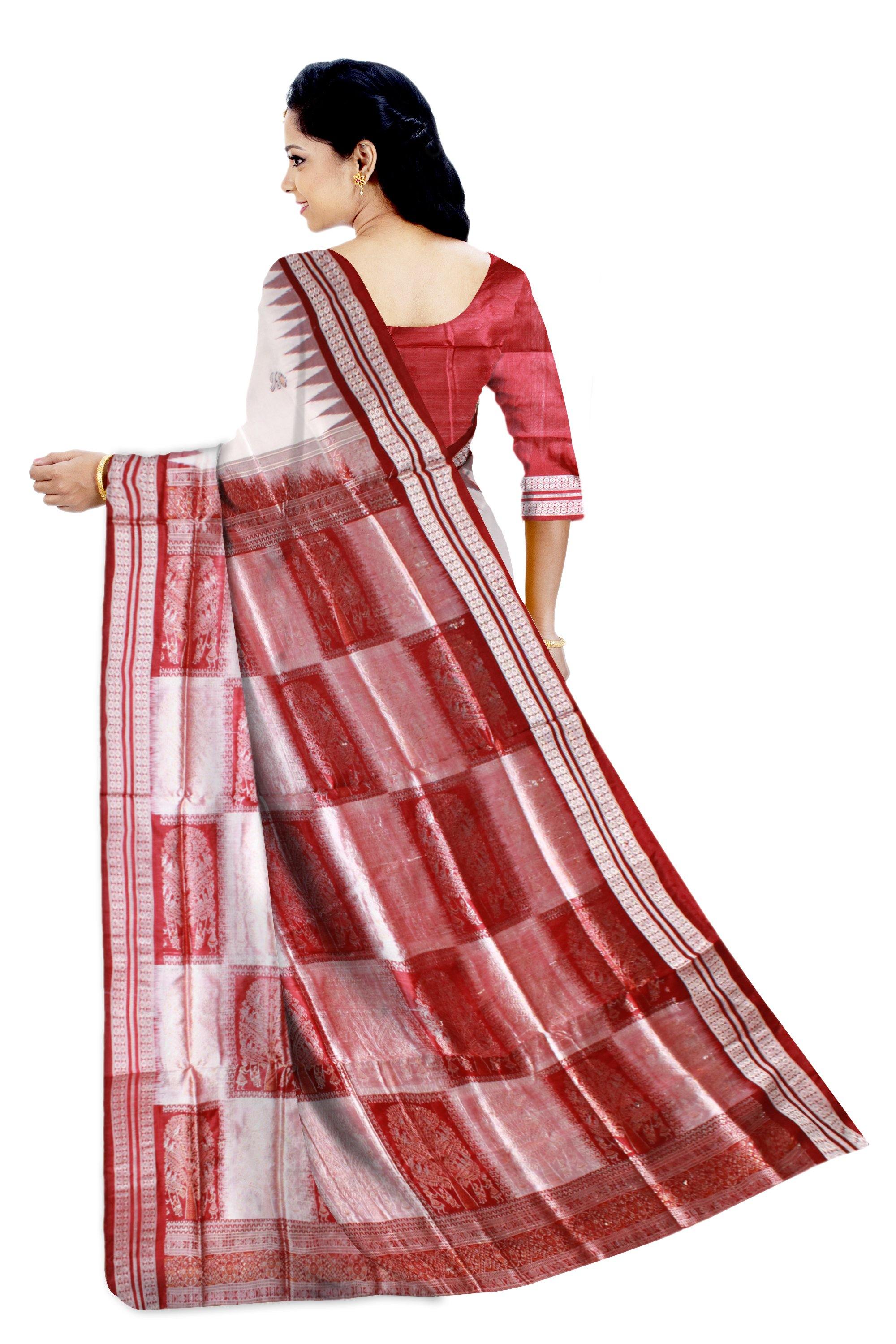 Authentic Sambalpuri pata saree in white color available with blouse piece. - Koshali Arts & Crafts Enterprise