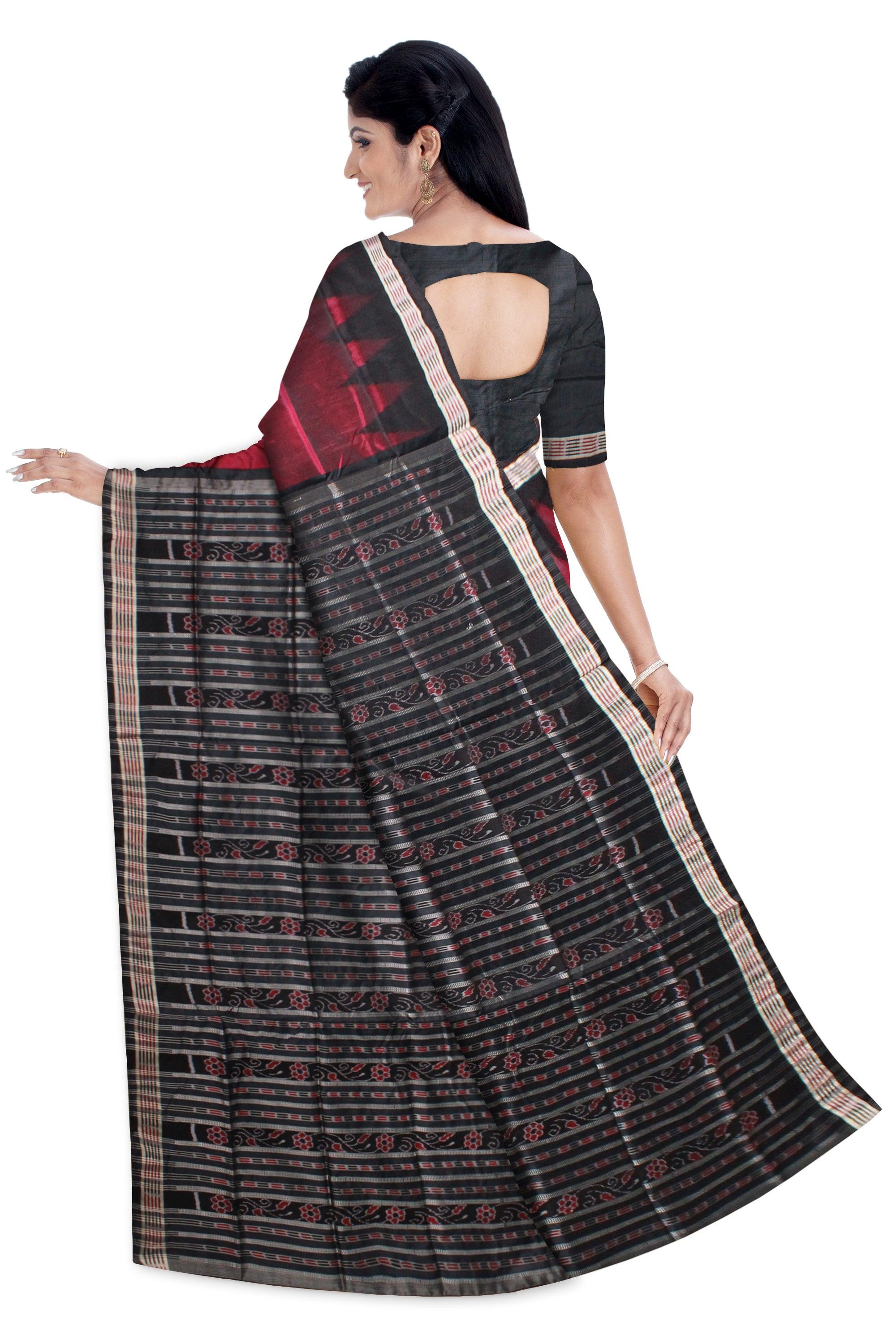 Pink color Plain body Sambalpuri Pata saree, with blouse piece. - Koshali Arts & Crafts Enterprise