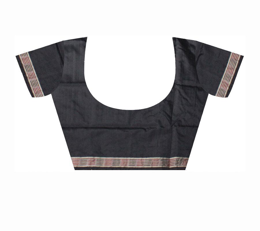 Aqua Blue color Plain body Sambalpuri Pata saree, with blouse piece. - Koshali Arts & Crafts Enterprise