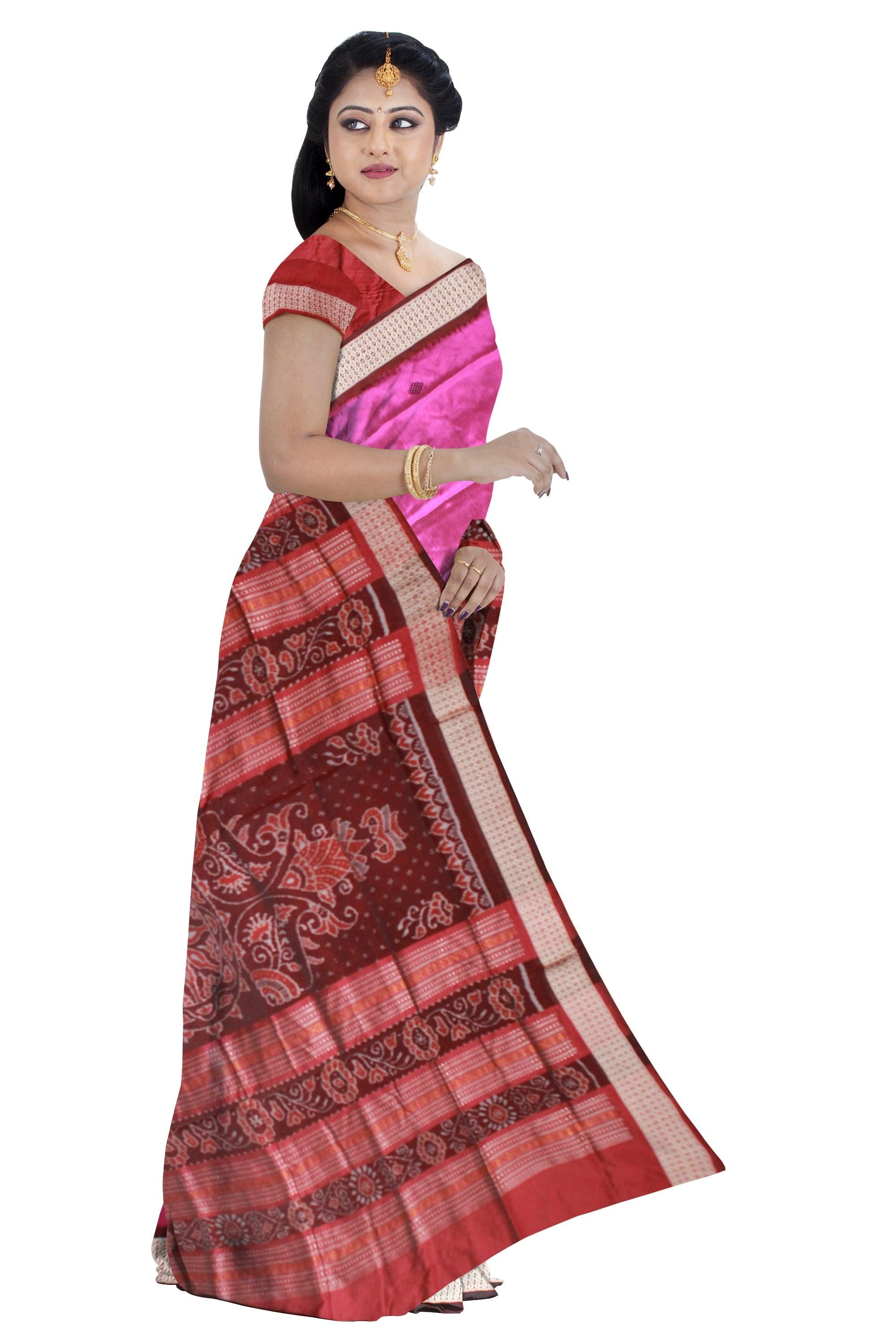 Pink Sambalpuri pata saree with black lining and Blouse piece available. - Koshali Arts & Crafts Enterprise
