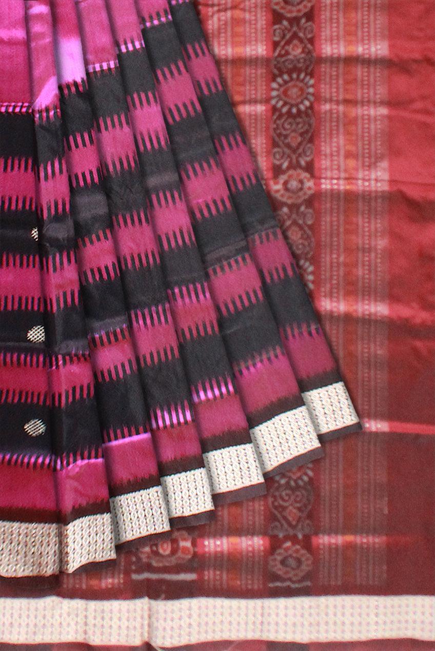 Pink Sambalpuri pata saree with black lining and Blouse piece available. - Koshali Arts & Crafts Enterprise