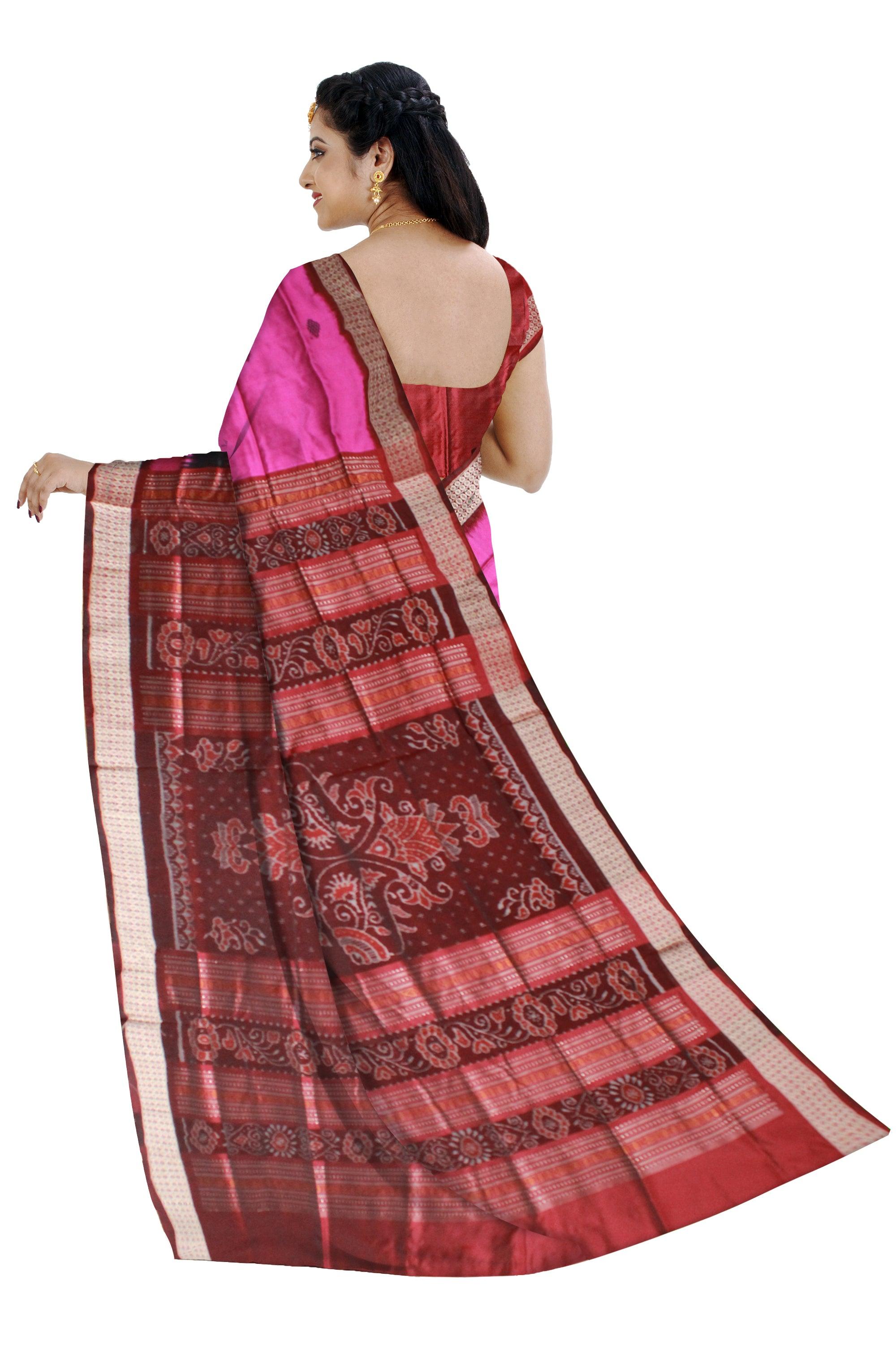 Pink Sambalpuri pata saree with black lining and Blouse piece available. - Koshali Arts & Crafts Enterprise