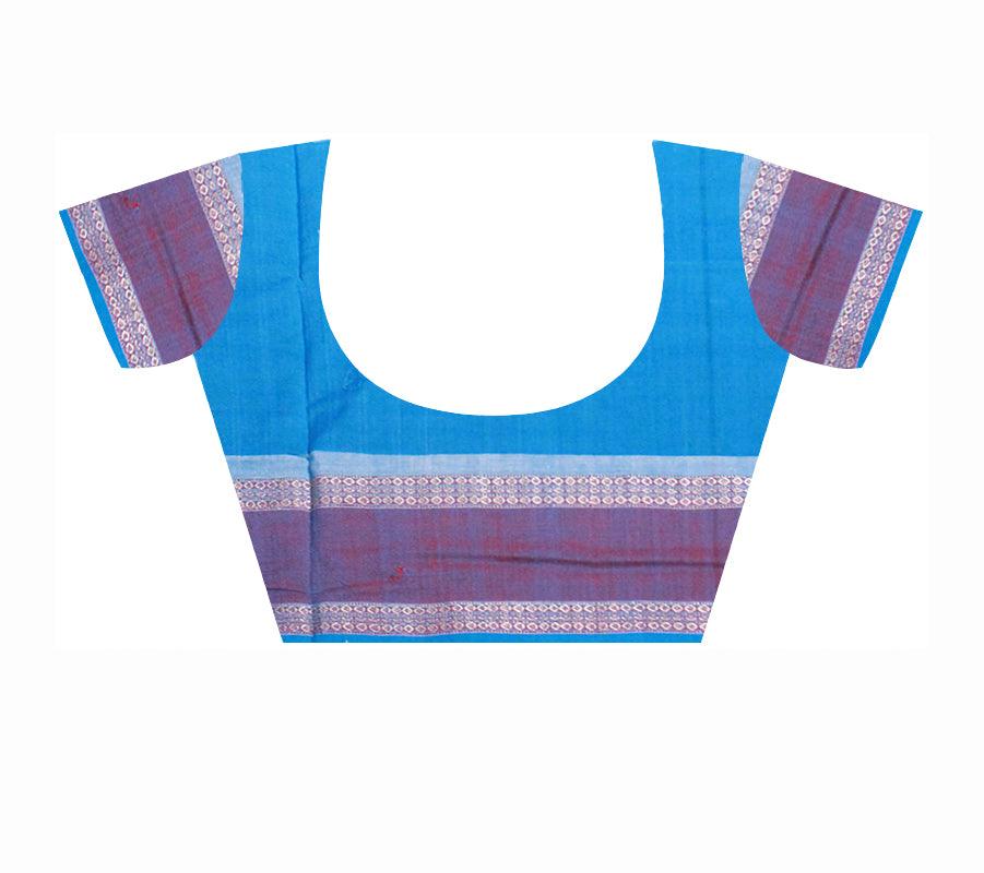 Blue color fera design Sambalpuri cotton saree with blouse piece. - Koshali Arts & Crafts Enterprise