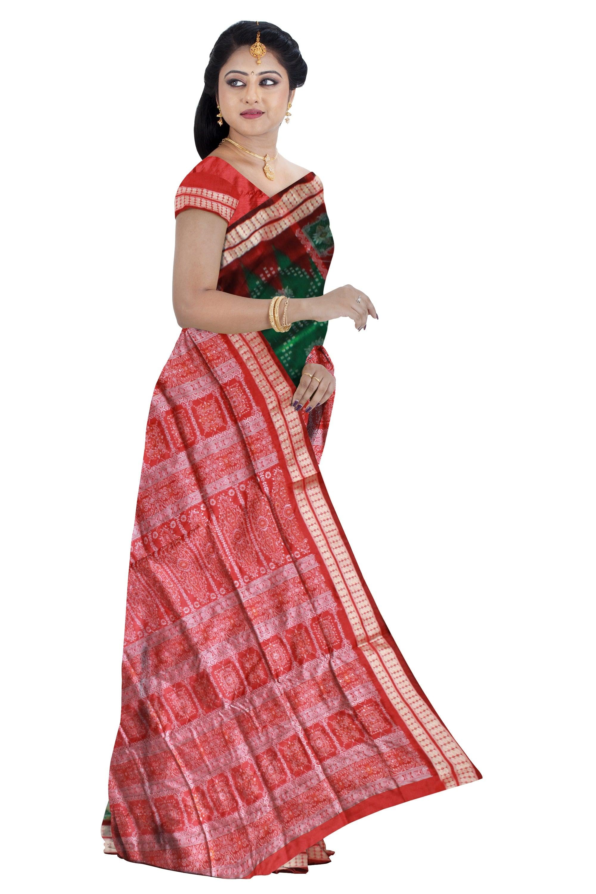 Green color bomkei pata Saree with blouse piece. - Koshali Arts & Crafts Enterprise