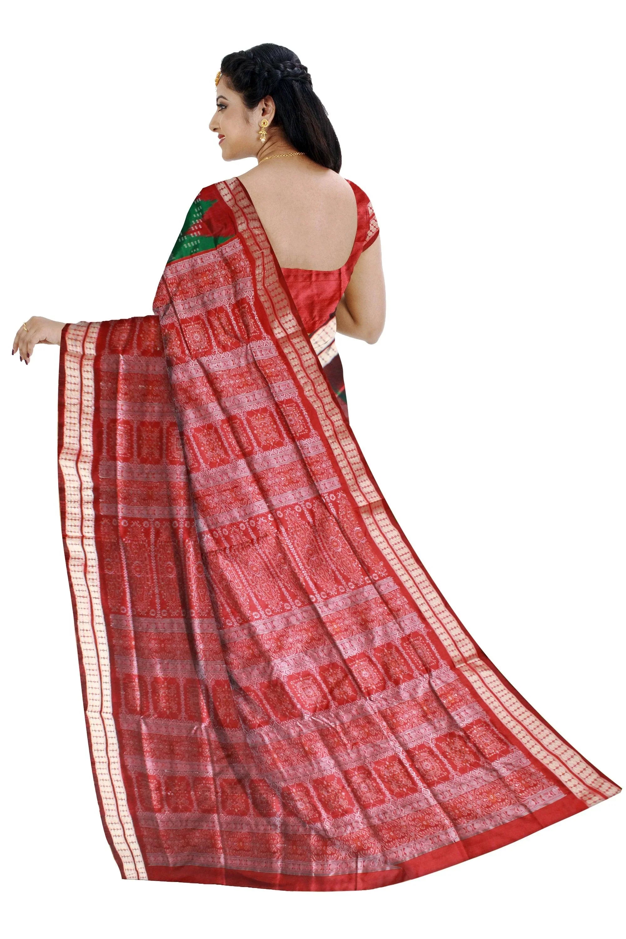 Green color bomkei pata Saree with blouse piece. - Koshali Arts & Crafts Enterprise