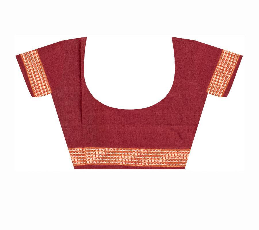 Maroon, Pink and Celestial Blue Color Traditional Sambalpuri bomkei cotton Saree with blouse piece. - Koshali Arts & Crafts Enterprise