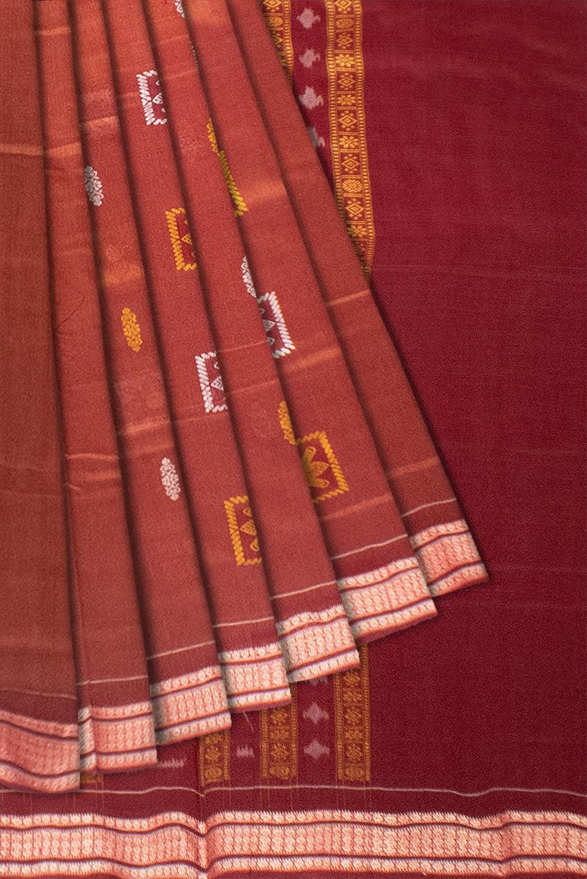 Copper Penny color Sambalpuri Bomkai Cotton Saree in Padam design. - Koshali Arts & Crafts Enterprise