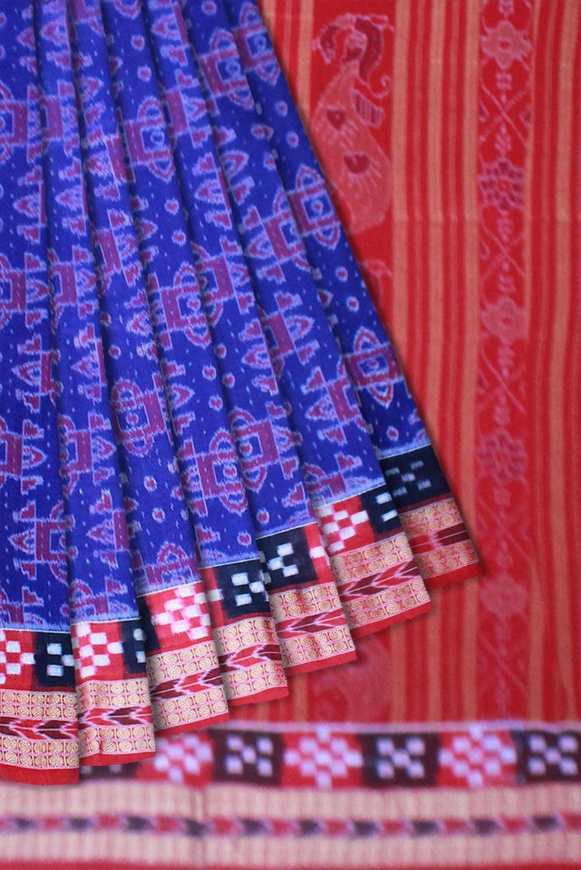 Dhadi sapta design Brandeis blue Sambalpuri cotton Saree with blouse piece. - Koshali Arts & Crafts Enterprise