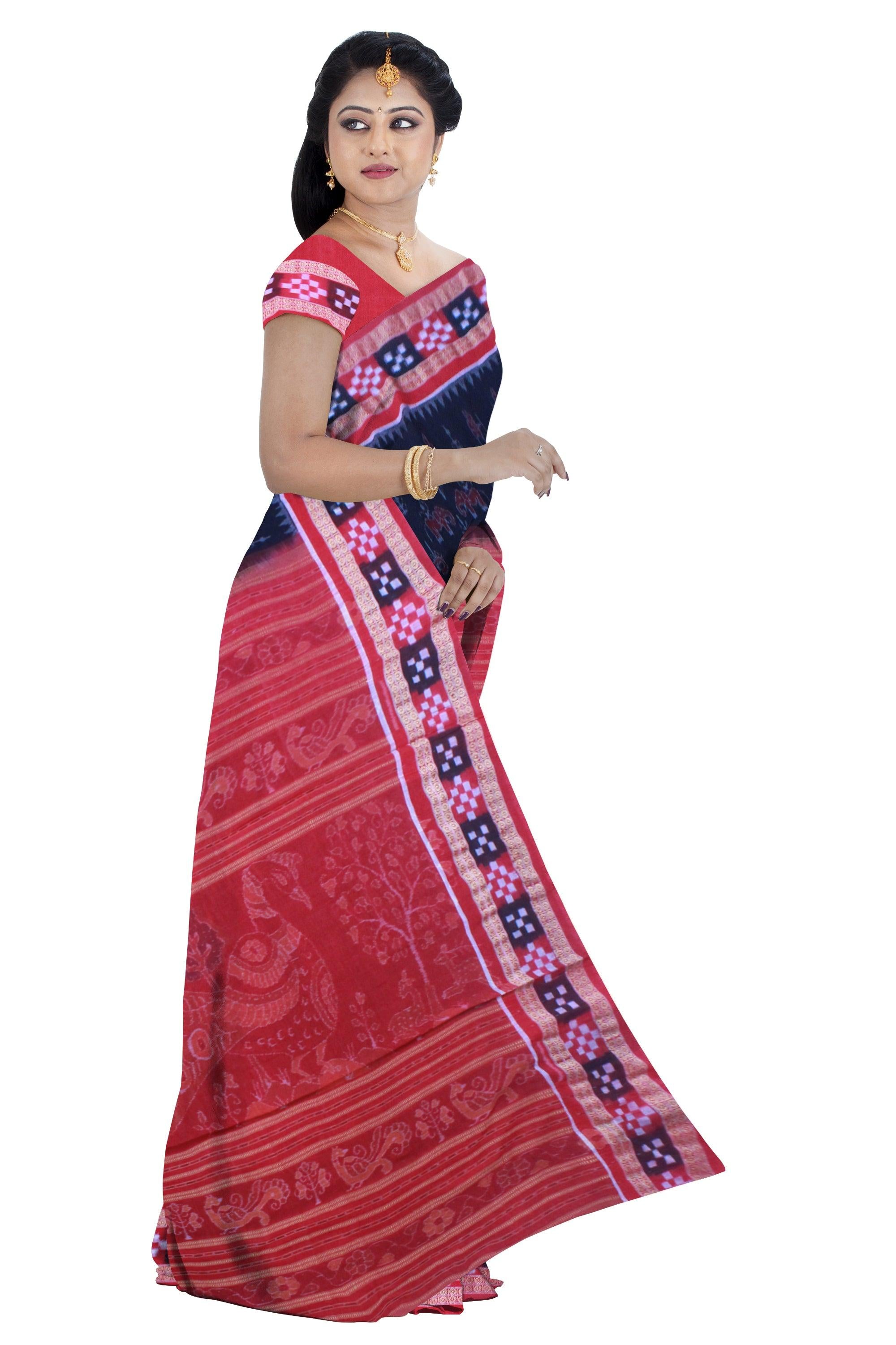 Dhadi Sapta design Coffee Bean Traditional Ikat Sambalpuri cotton Saree - Koshali Arts & Crafts Enterprise