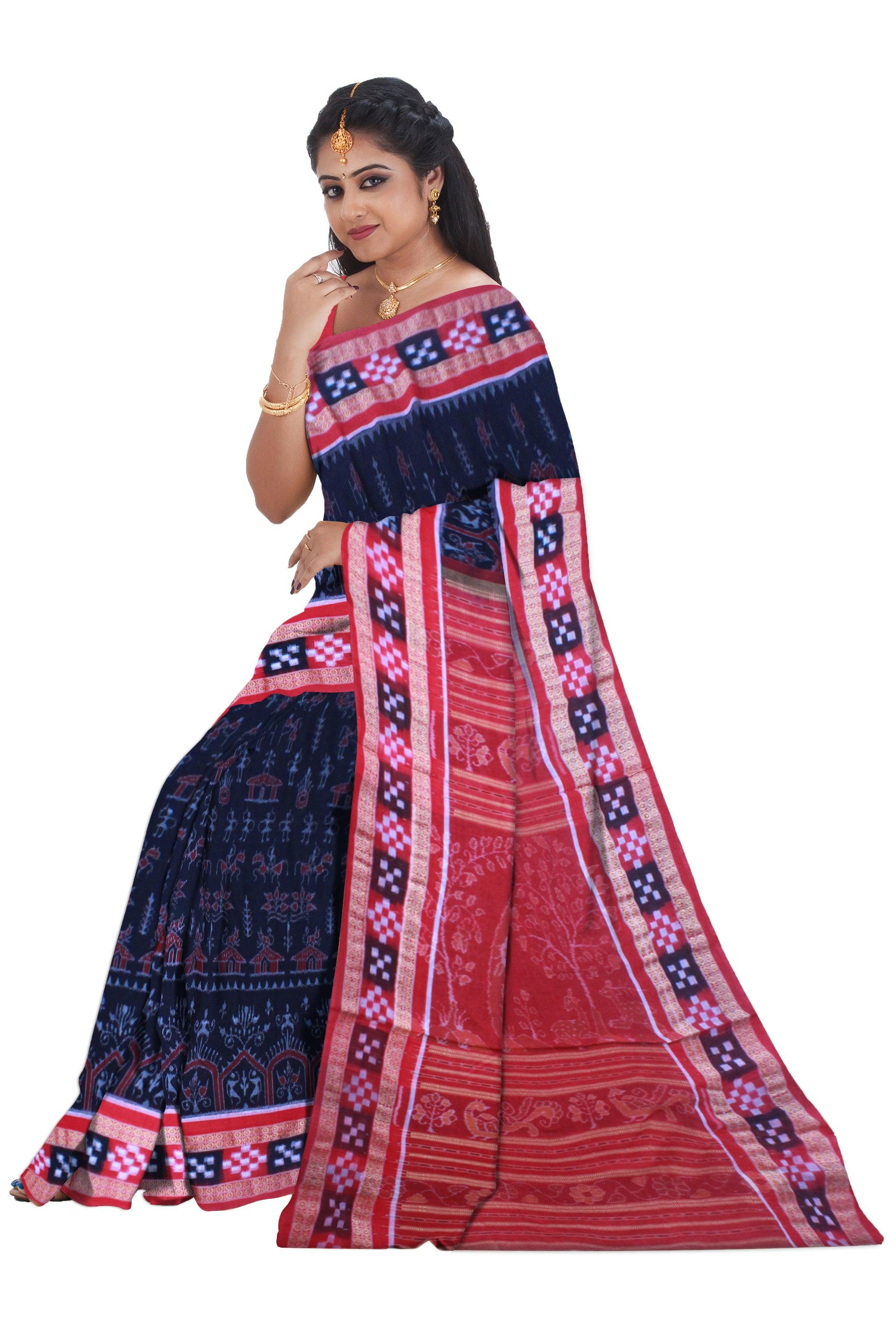 Dhadi Sapta design Coffee Bean Traditional Ikat Sambalpuri cotton Saree - Koshali Arts & Crafts Enterprise