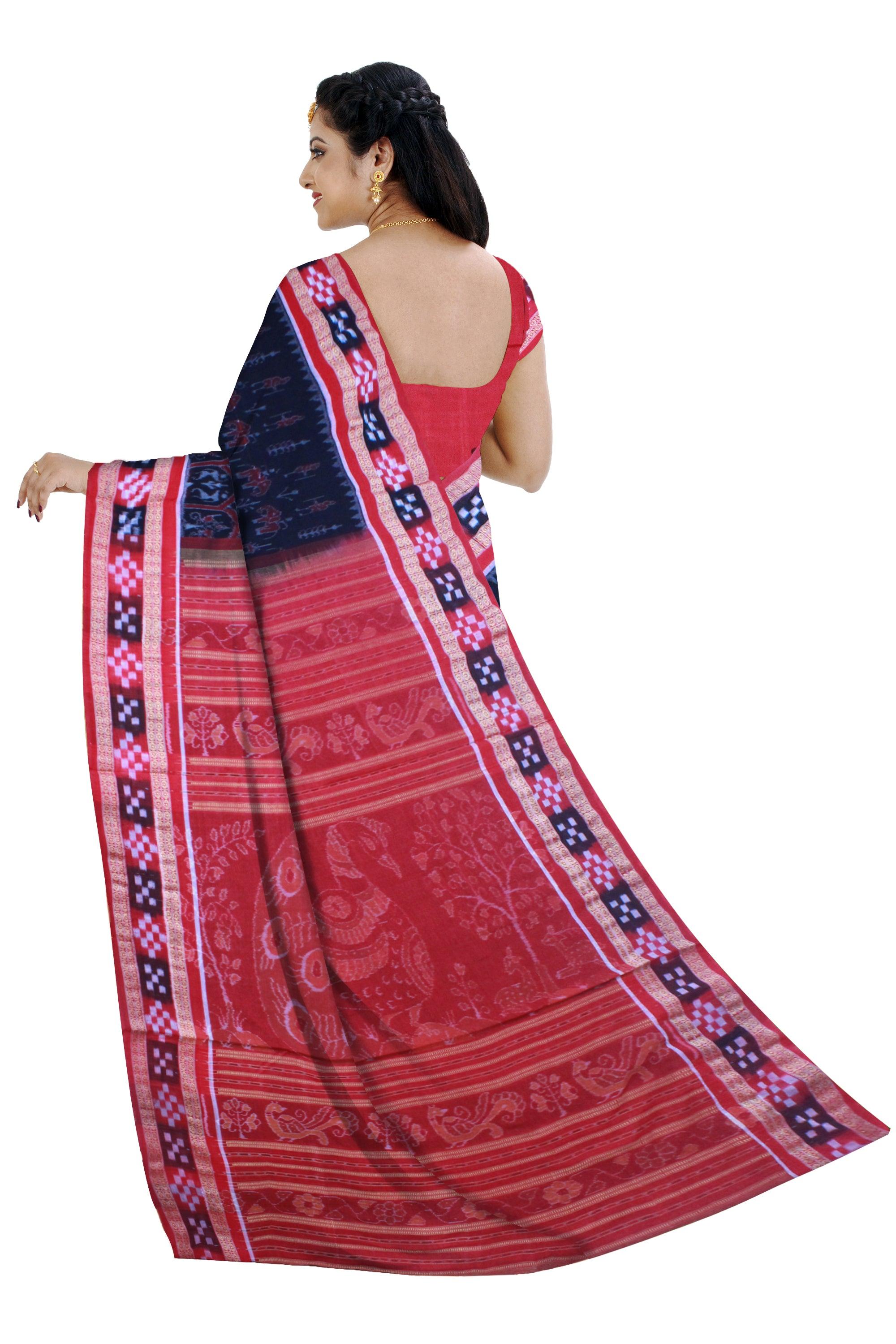 Dhadi Sapta design Coffee Bean Traditional Ikat Sambalpuri cotton Saree - Koshali Arts & Crafts Enterprise