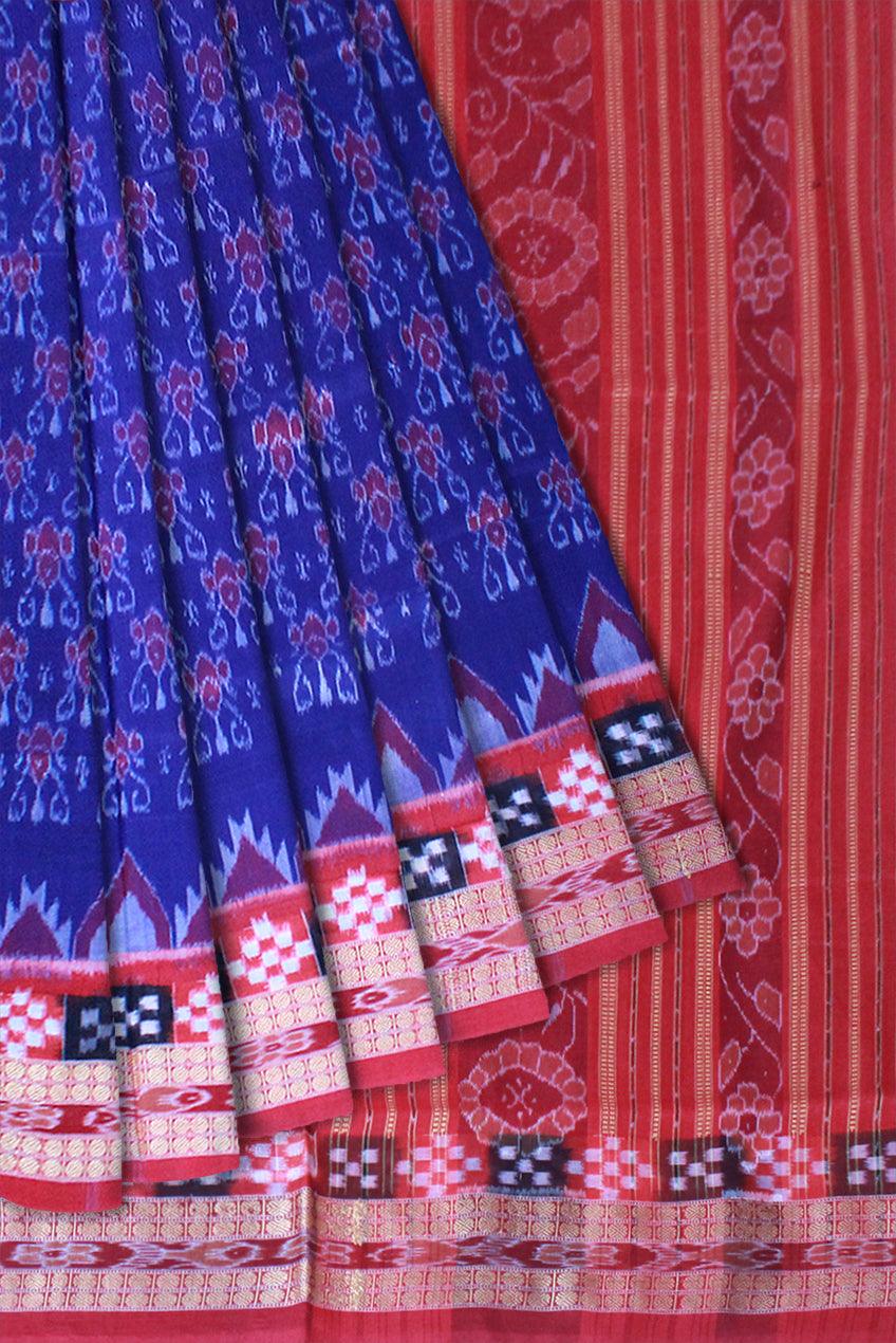 Latest Design Dhadi Sapta in Blue color traditional pasapali pattern Sambalpuri cotton Saree - Koshali Arts & Crafts Enterprise