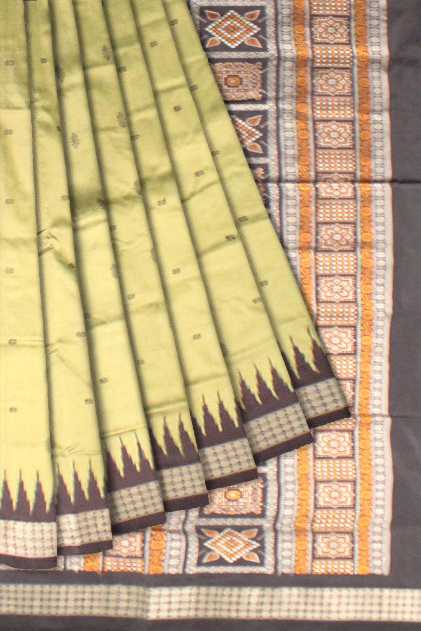 Light Green color Pata Saree  with Booty in Body and Black  Border Sambalpuri  Saree - Koshali Arts & Crafts Enterprise